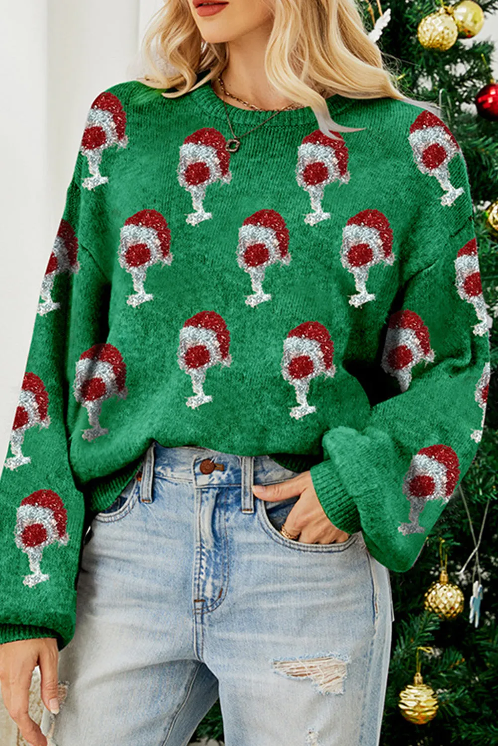 Light Pink Cheer for Christmas Round Neck Casual Sweater