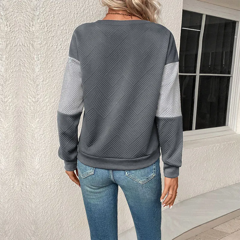 Long Sleeve Textured Colorblock Crew Neck Sweatshirts Wholesale Womens Clothing N3824091200042