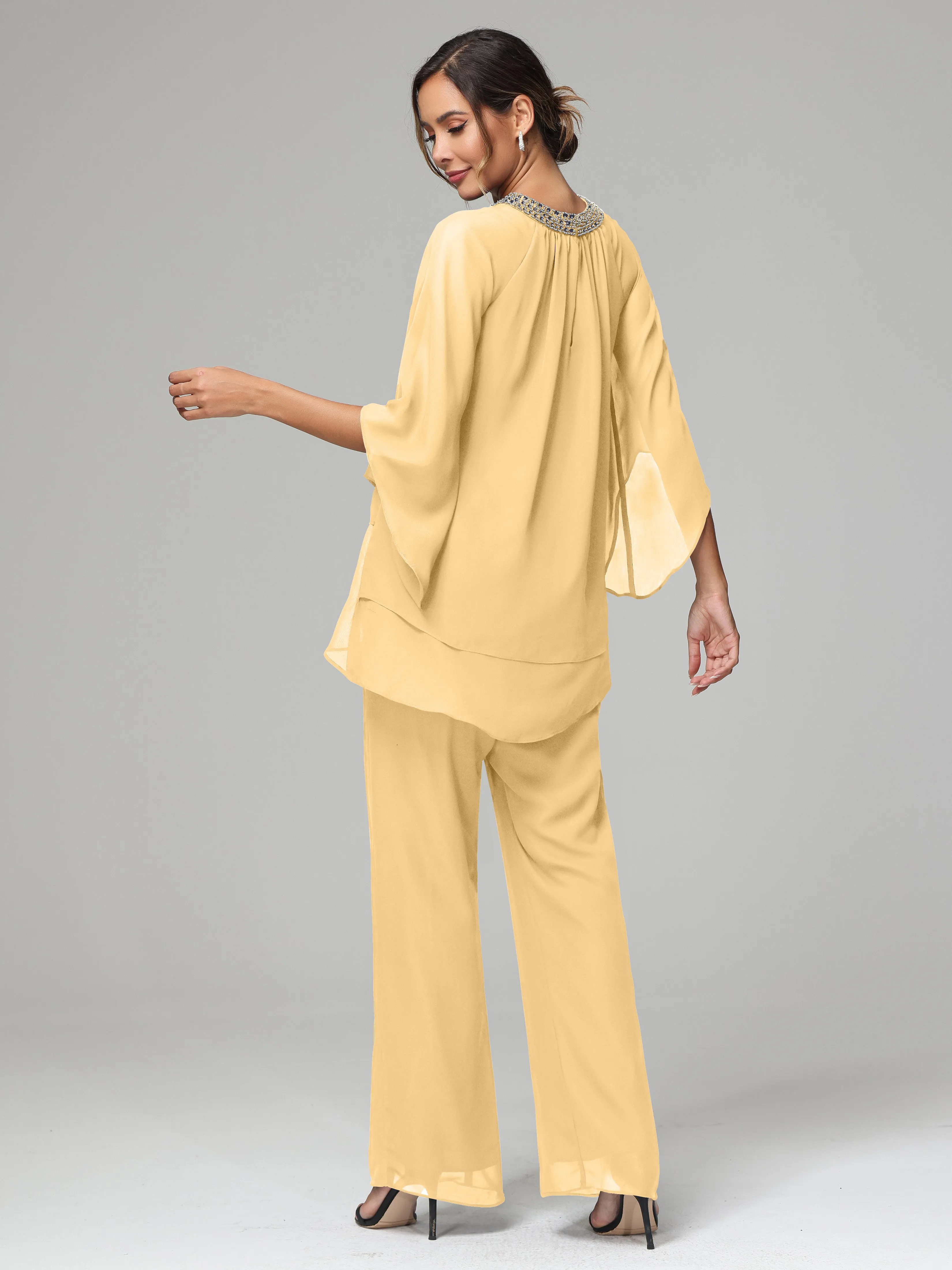 Long Sleeves Chiffon Mother Of The Bride Dress Pants Suits