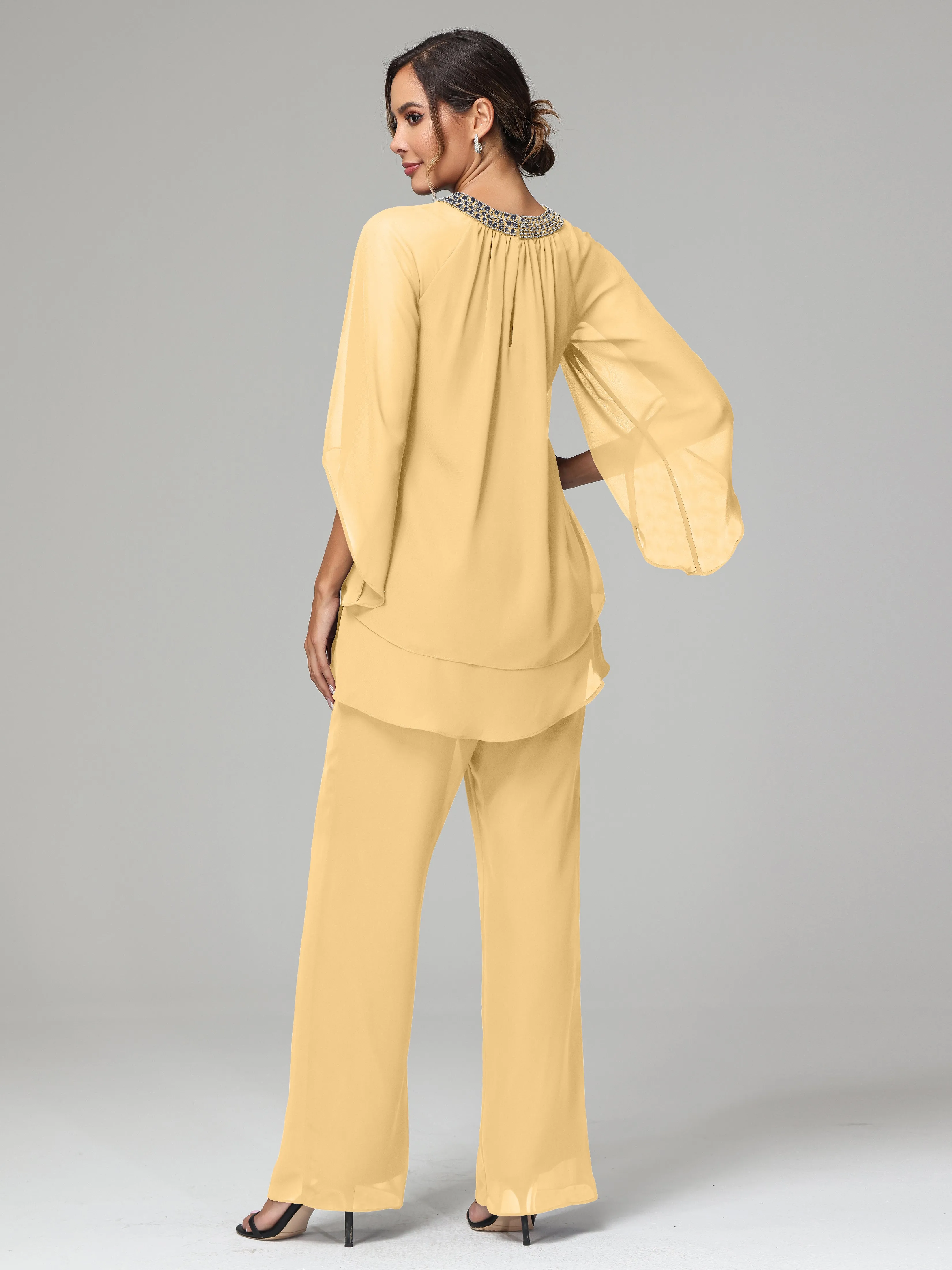 Long Sleeves Chiffon Mother Of The Bride Dress Pants Suits