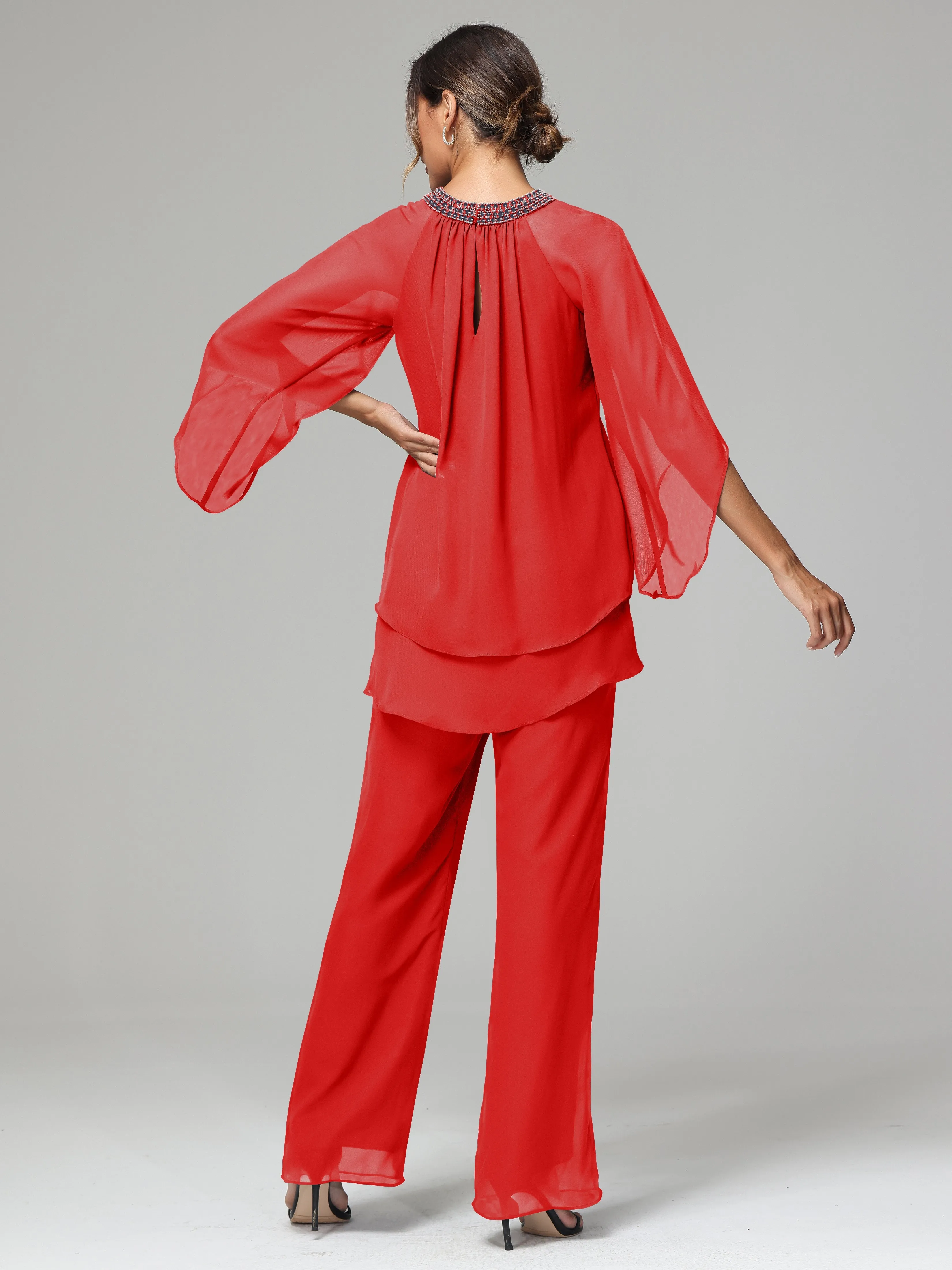 Long Sleeves Chiffon Mother Of The Bride Dress Pants Suits