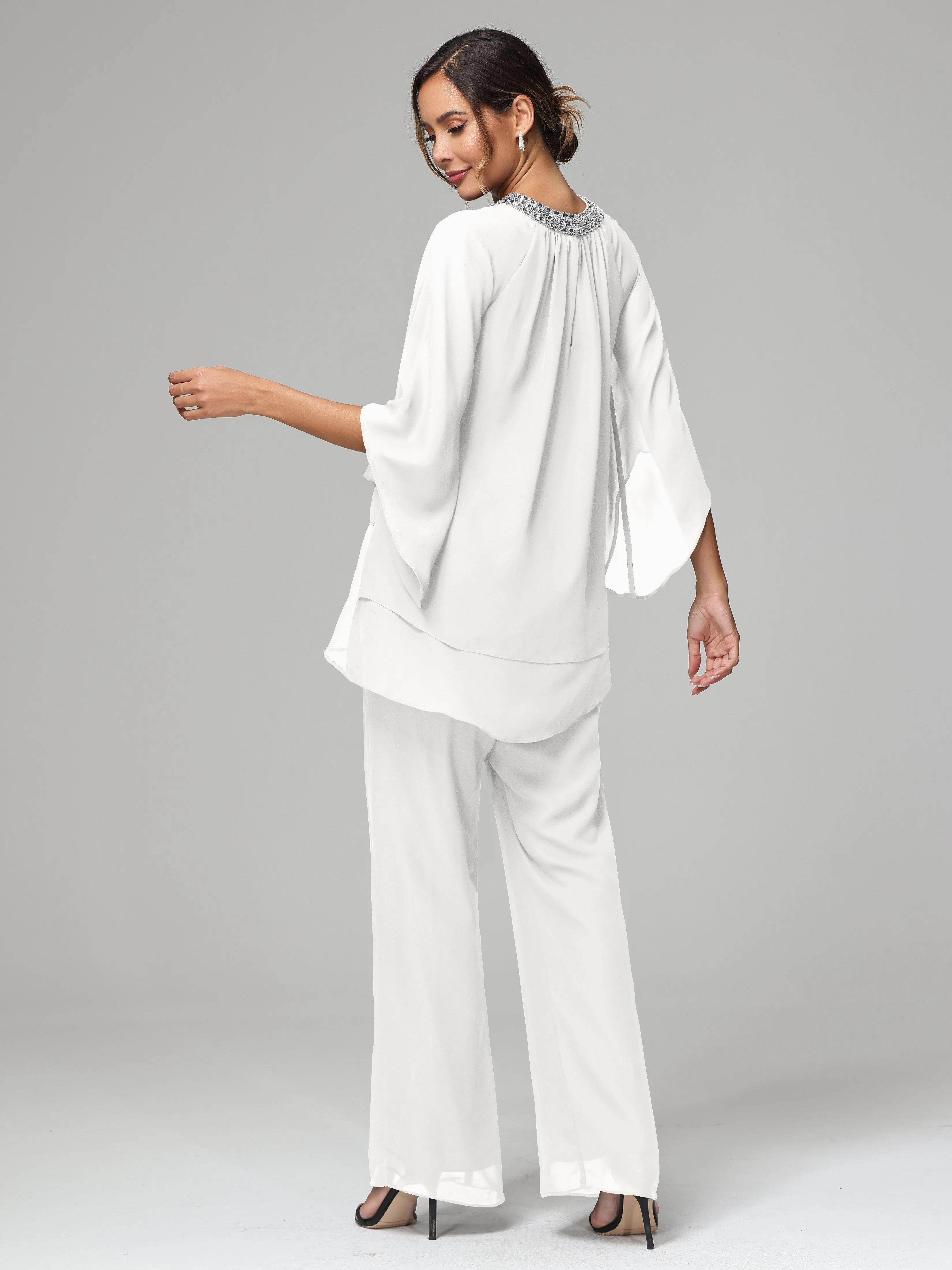 Long Sleeves Chiffon Mother Of The Bride Dress Pants Suits