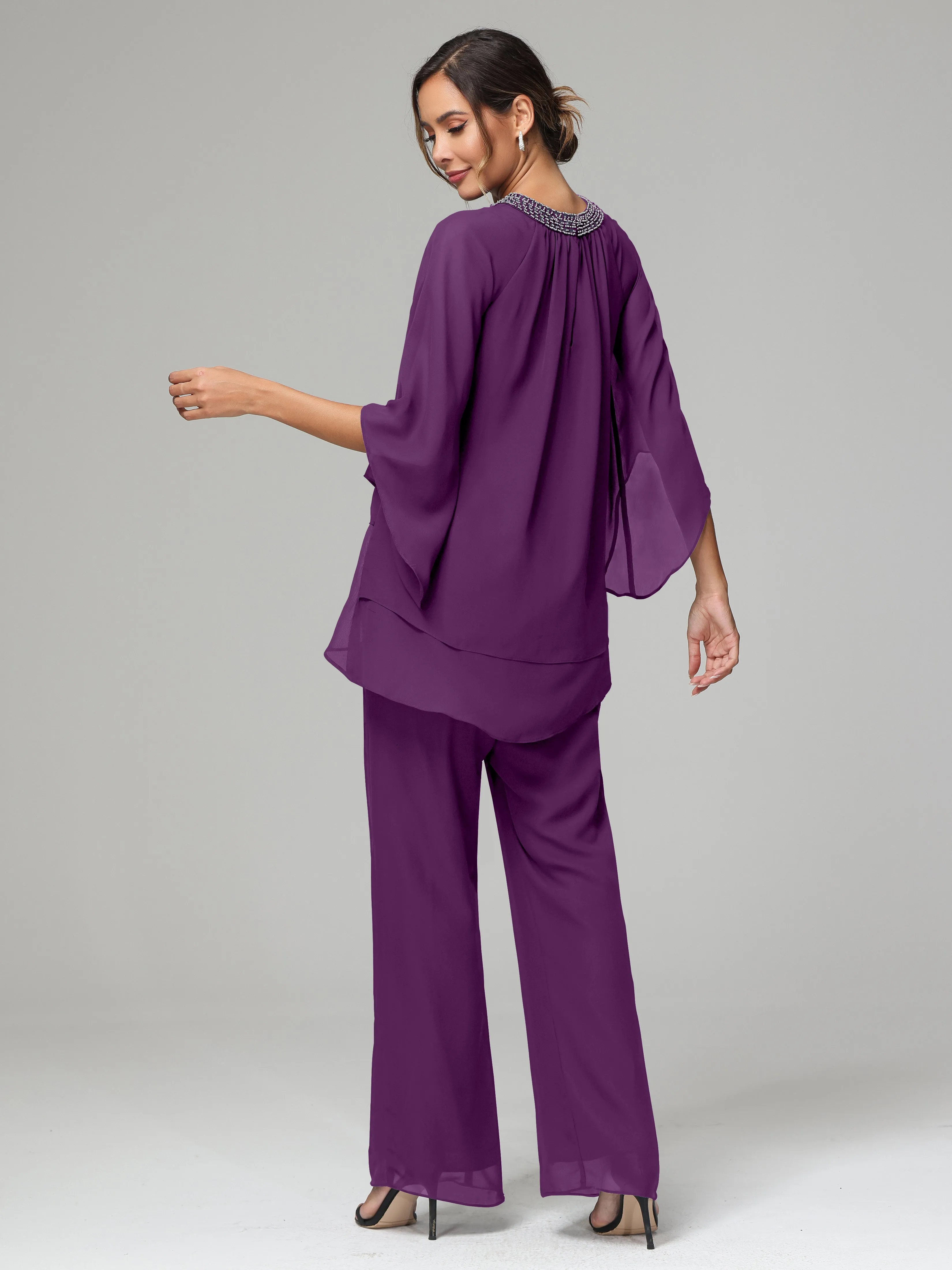 Long Sleeves Chiffon Mother Of The Bride Dress Pants Suits