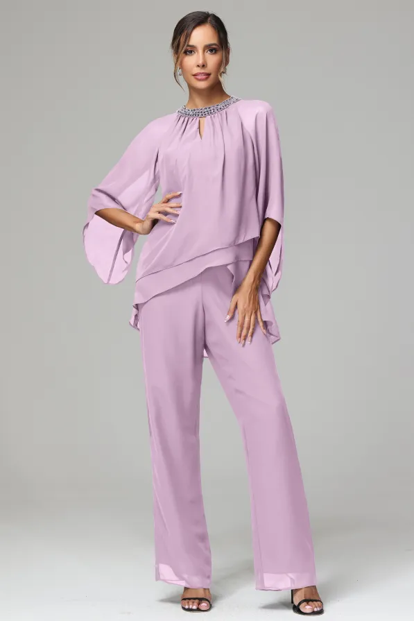 Long Sleeves Chiffon Mother Of The Bride Dress Pants Suits