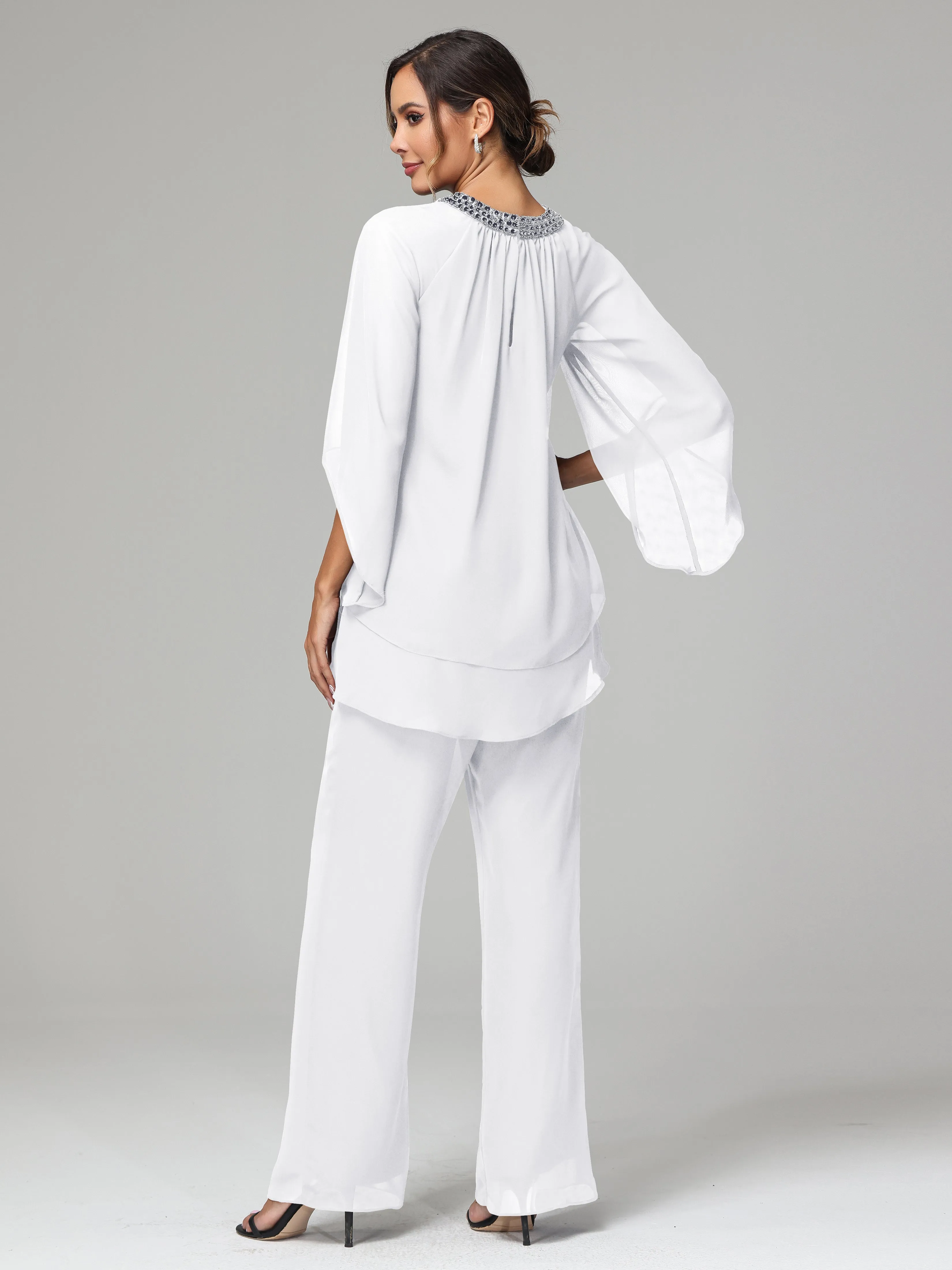 Long Sleeves Chiffon Mother Of The Bride Dress Pants Suits