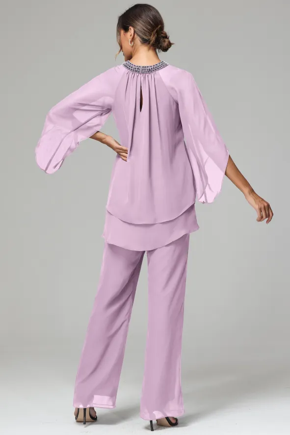 Long Sleeves Chiffon Mother Of The Bride Dress Pants Suits