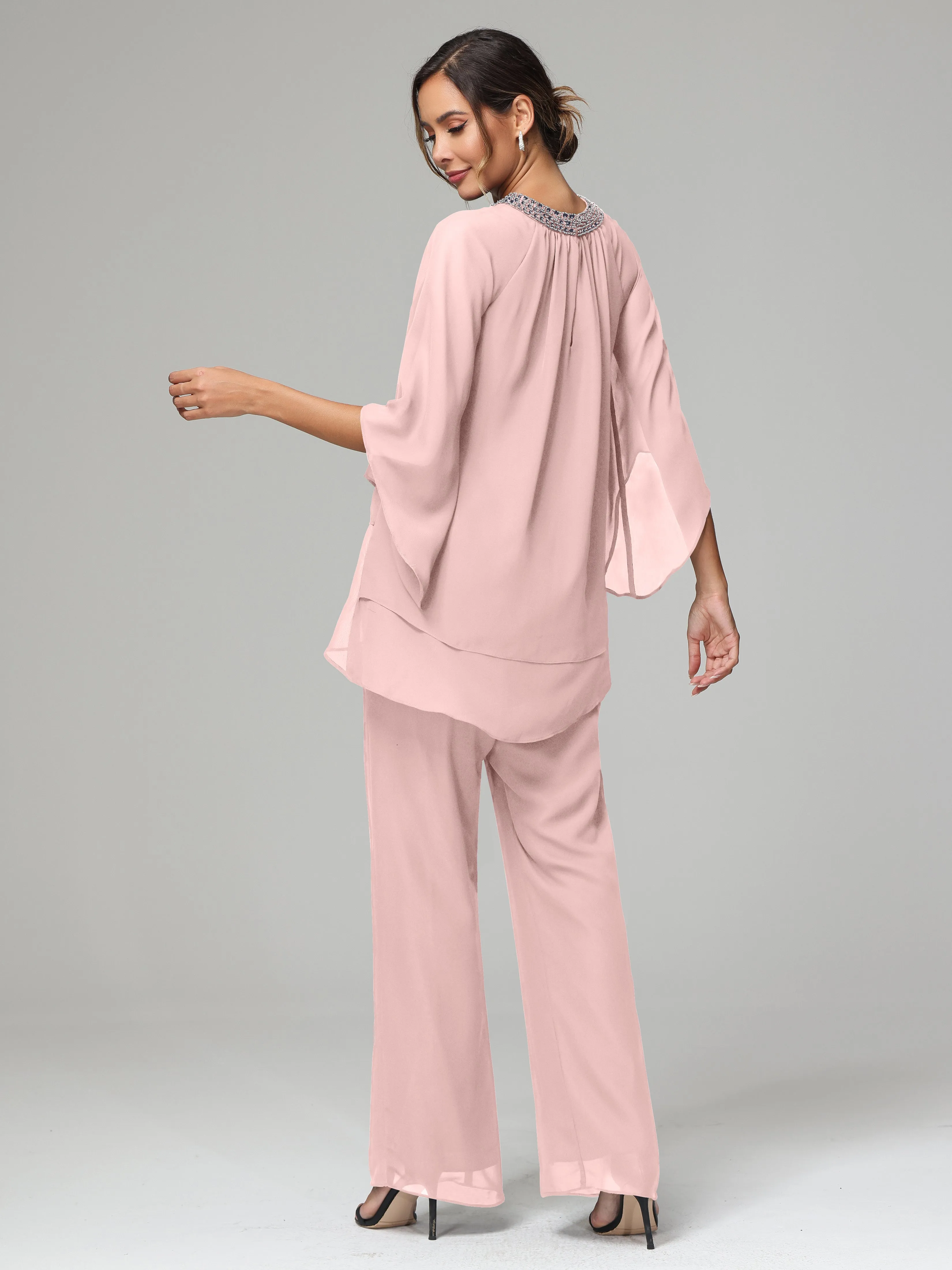 Long Sleeves Chiffon Mother Of The Bride Dress Pants Suits