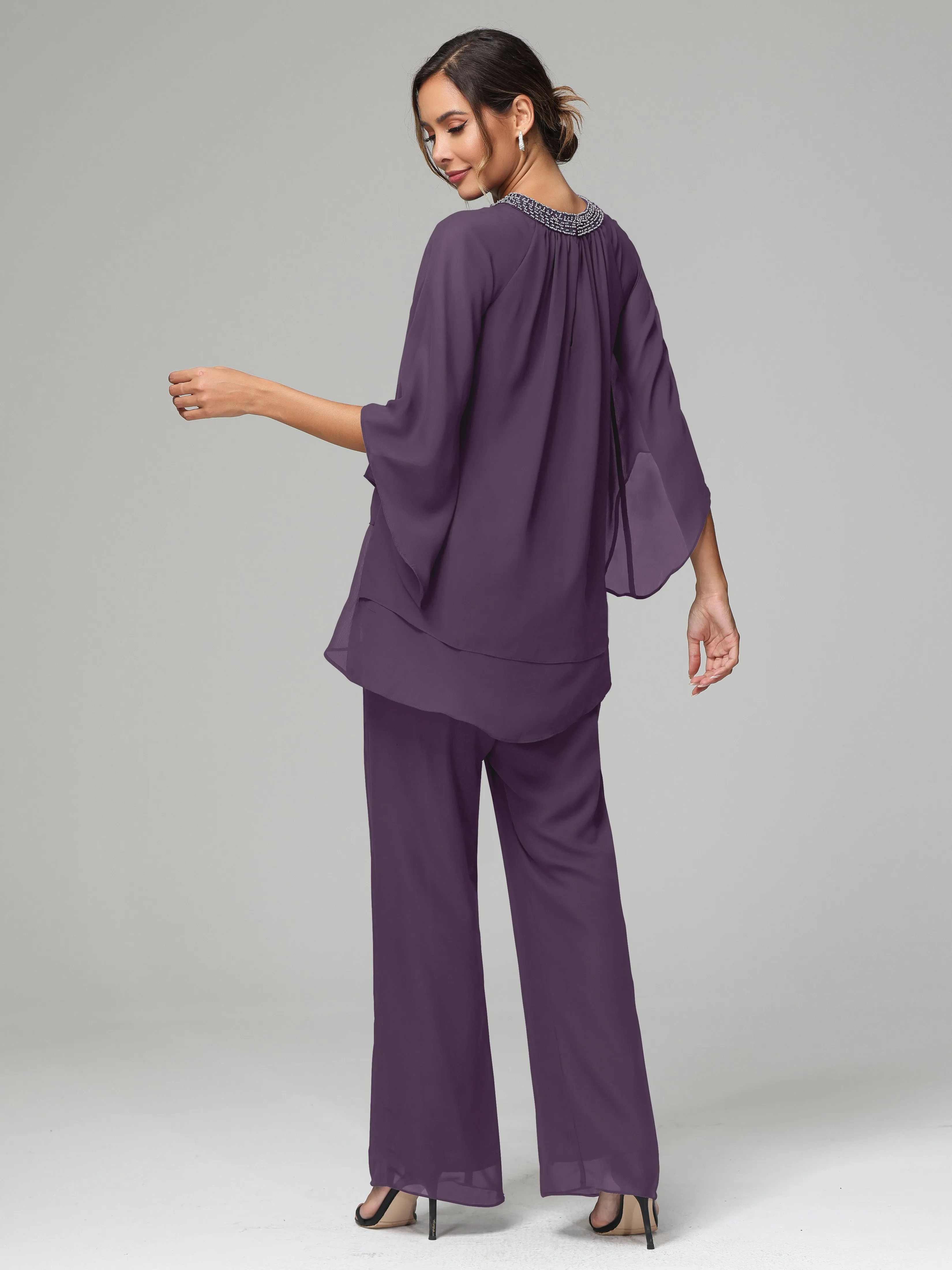 Long Sleeves Chiffon Mother Of The Bride Dress Pants Suits