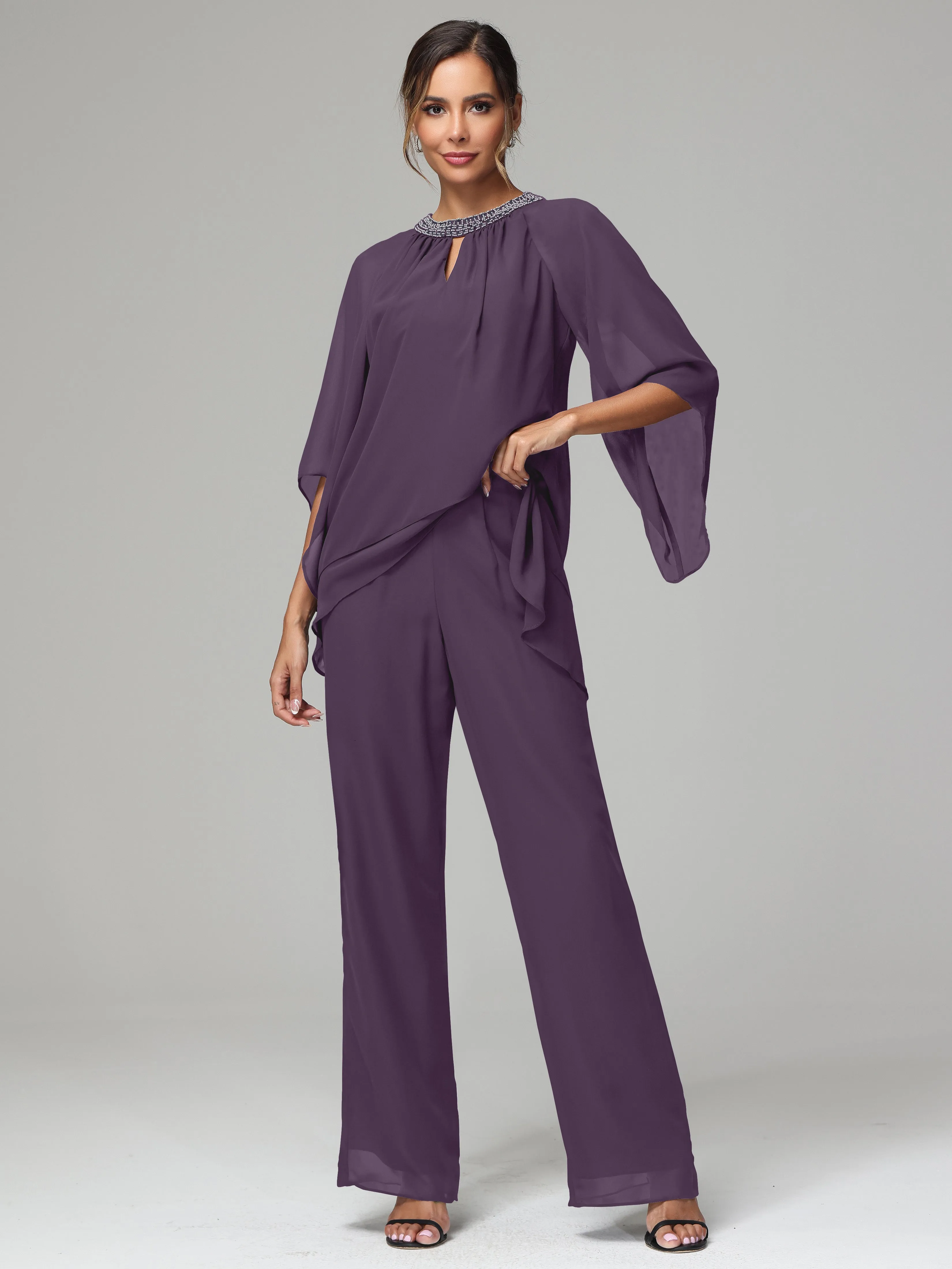 Long Sleeves Chiffon Mother Of The Bride Dress Pants Suits