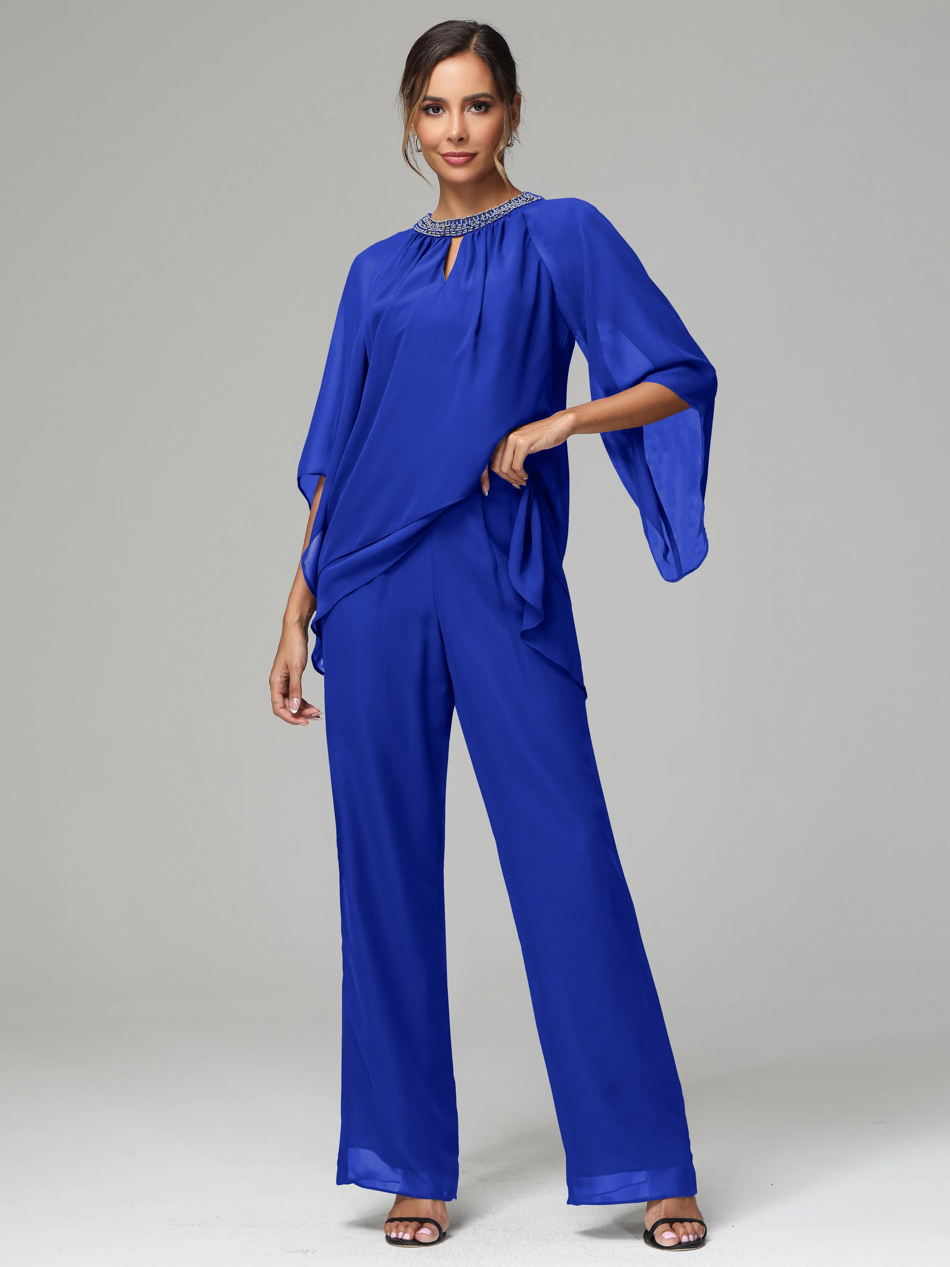 Long Sleeves Chiffon Mother Of The Bride Dress Pants Suits