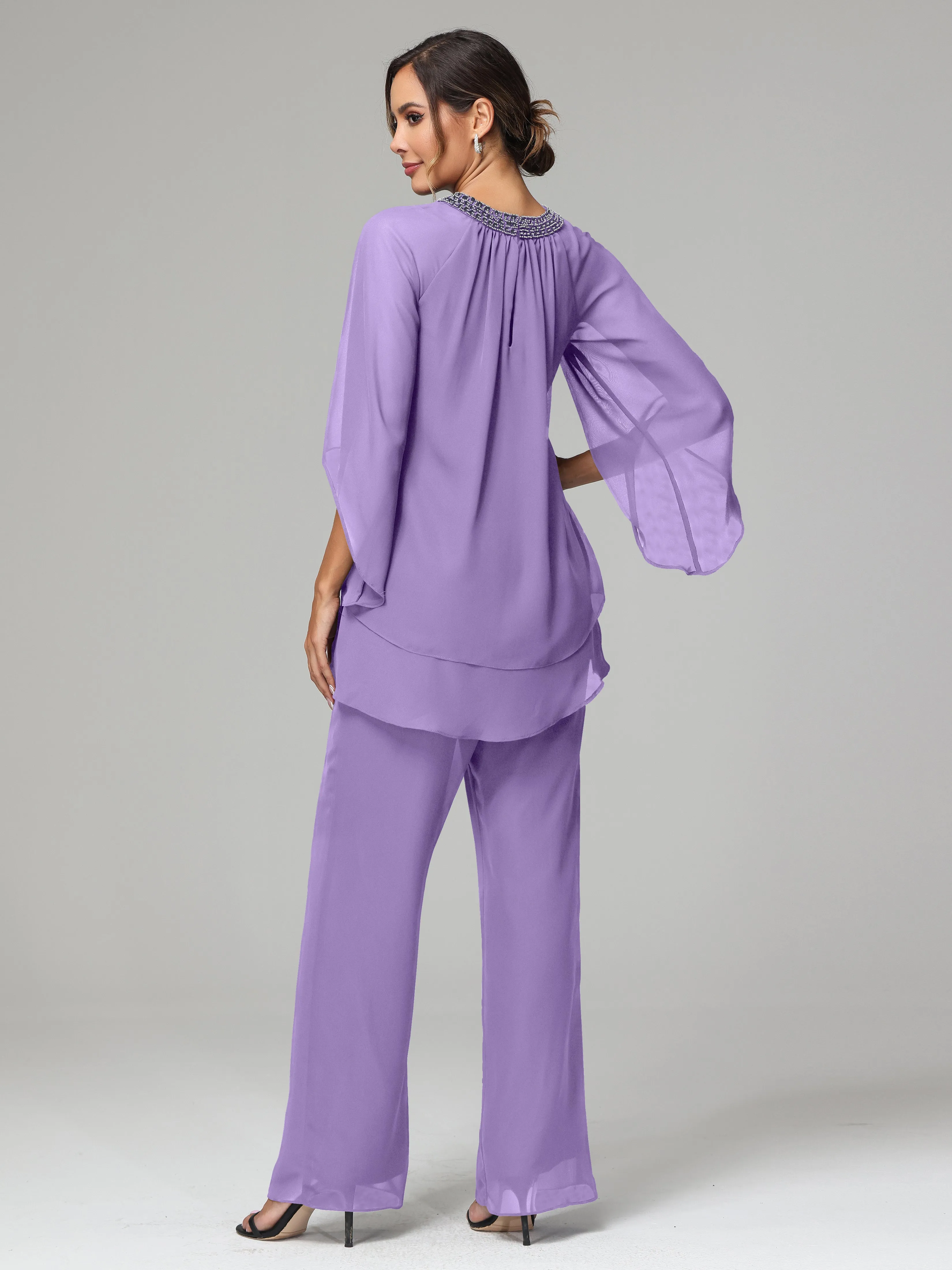 Long Sleeves Chiffon Mother Of The Bride Dress Pants Suits