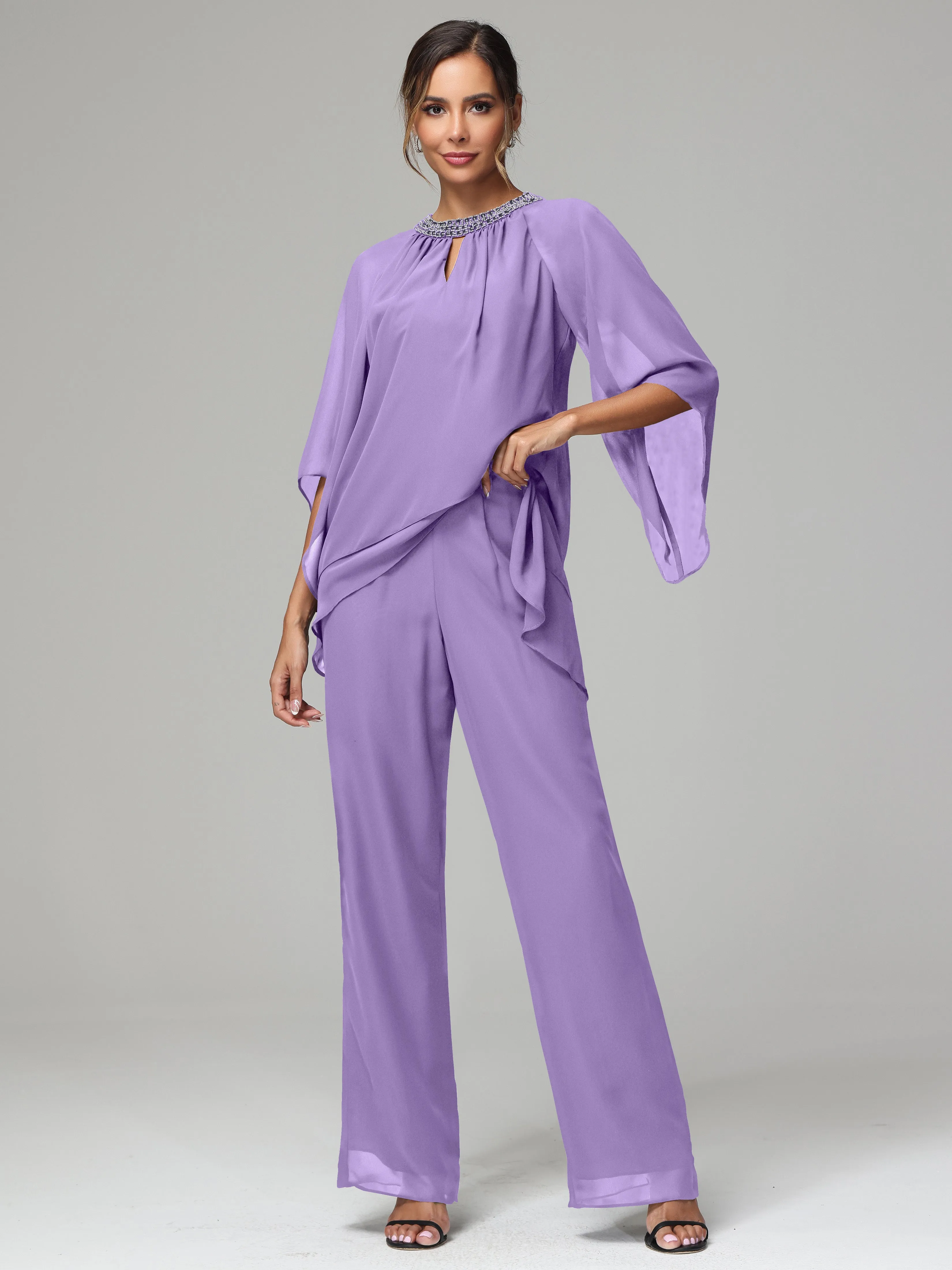 Long Sleeves Chiffon Mother Of The Bride Dress Pants Suits