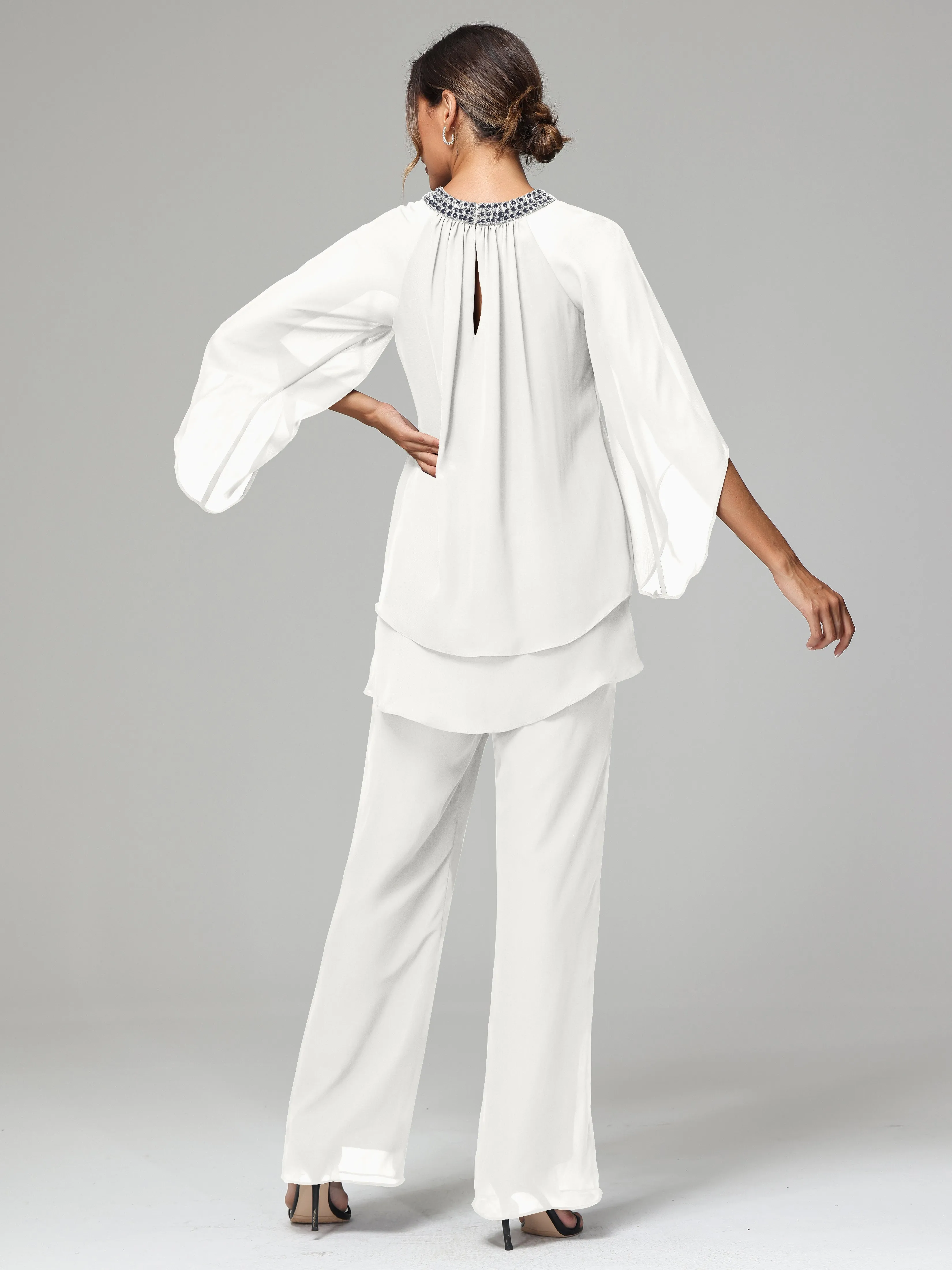 Long Sleeves Chiffon Mother Of The Bride Dress Pants Suits