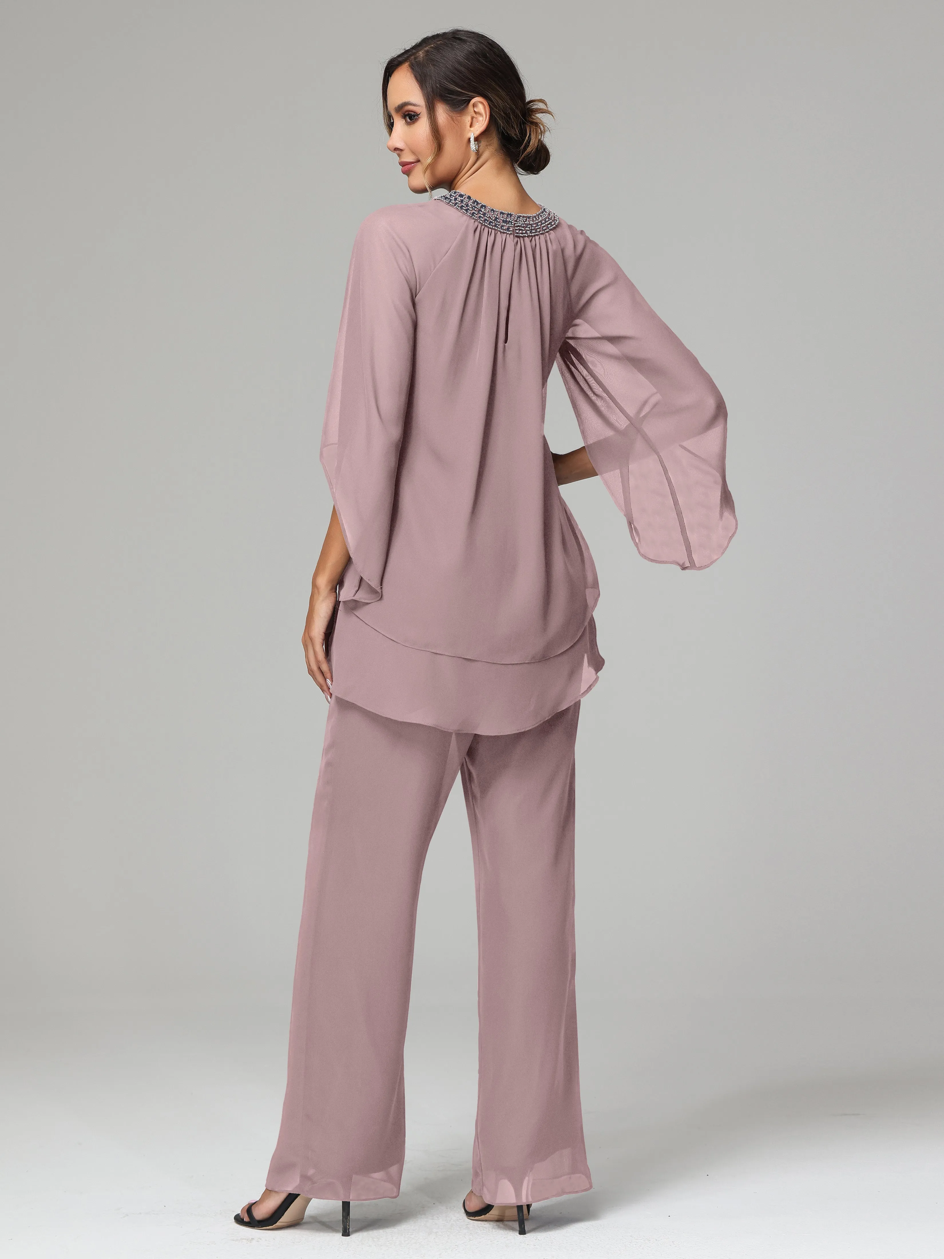 Long Sleeves Chiffon Mother Of The Bride Dress Pants Suits