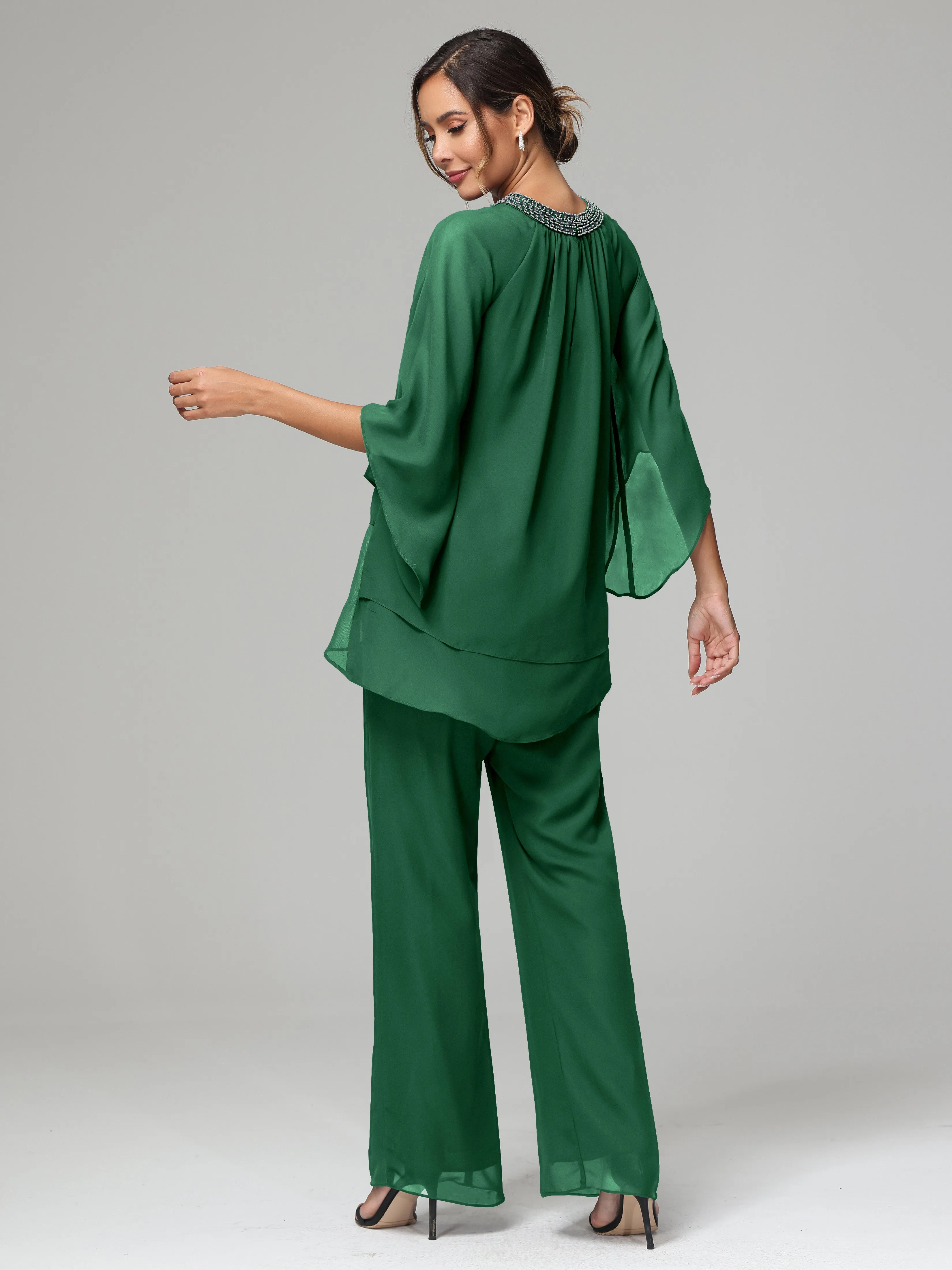 Long Sleeves Chiffon Mother Of The Bride Dress Pants Suits