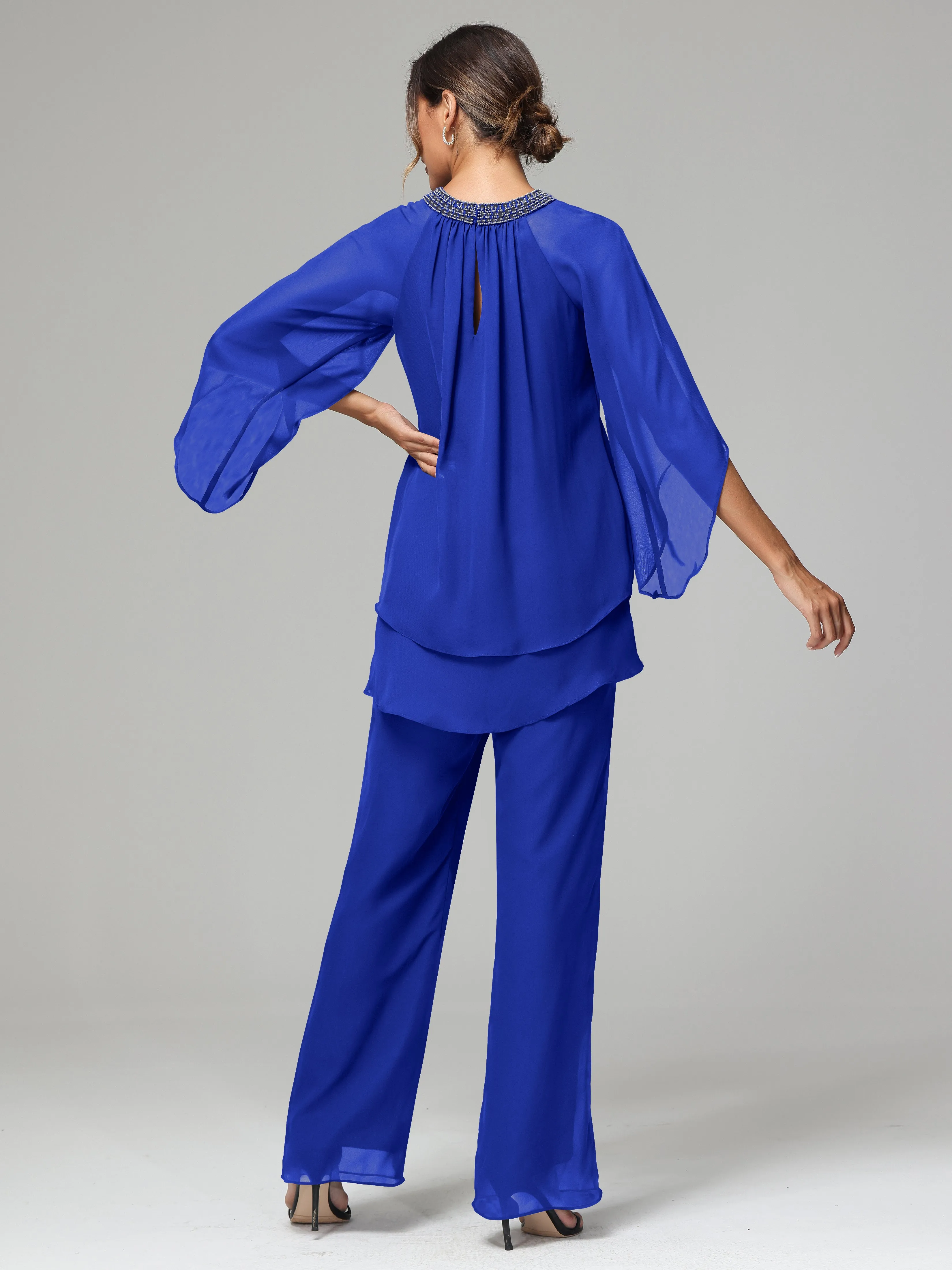 Long Sleeves Chiffon Mother Of The Bride Dress Pants Suits