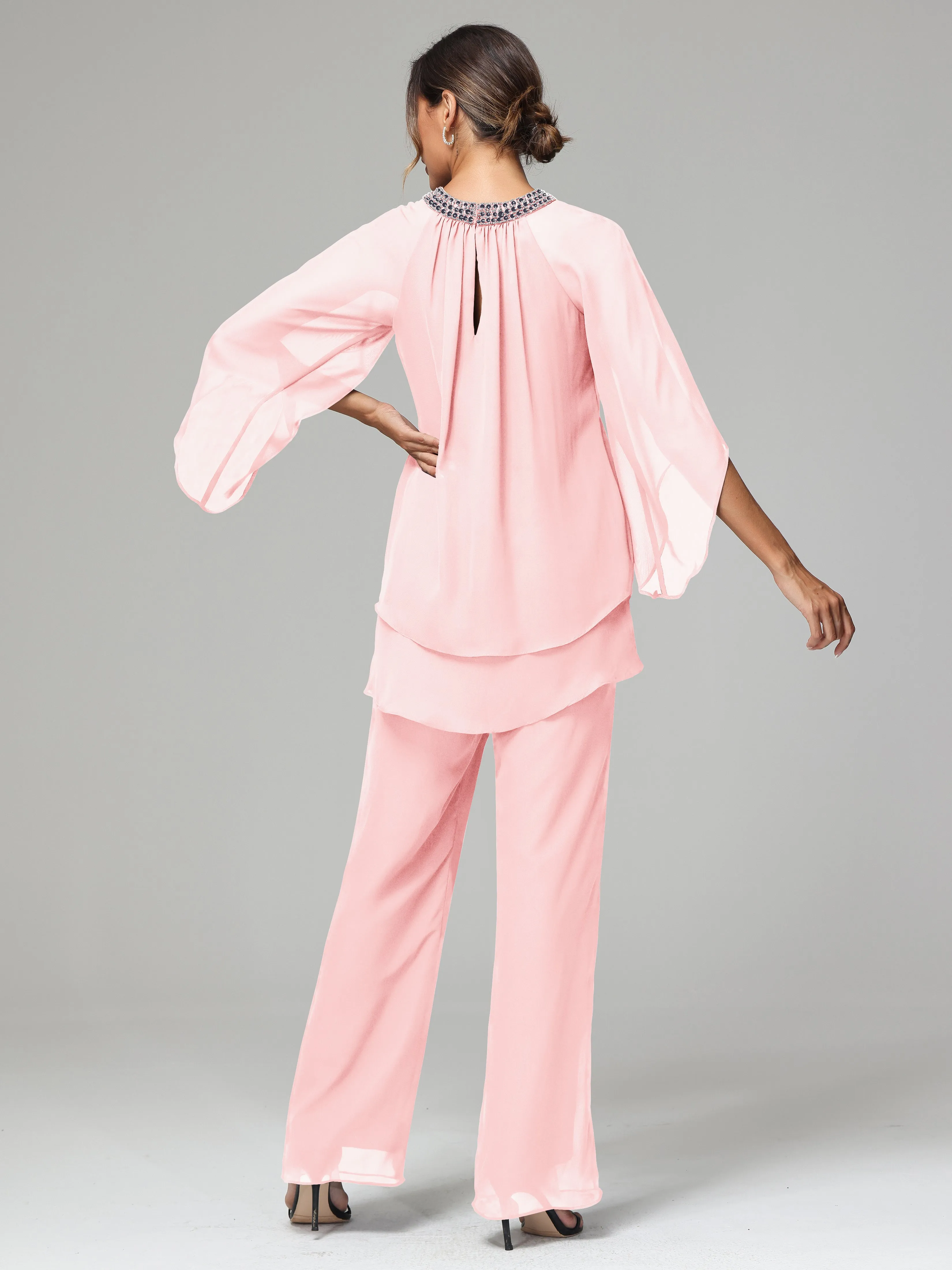 Long Sleeves Chiffon Mother Of The Bride Dress Pants Suits