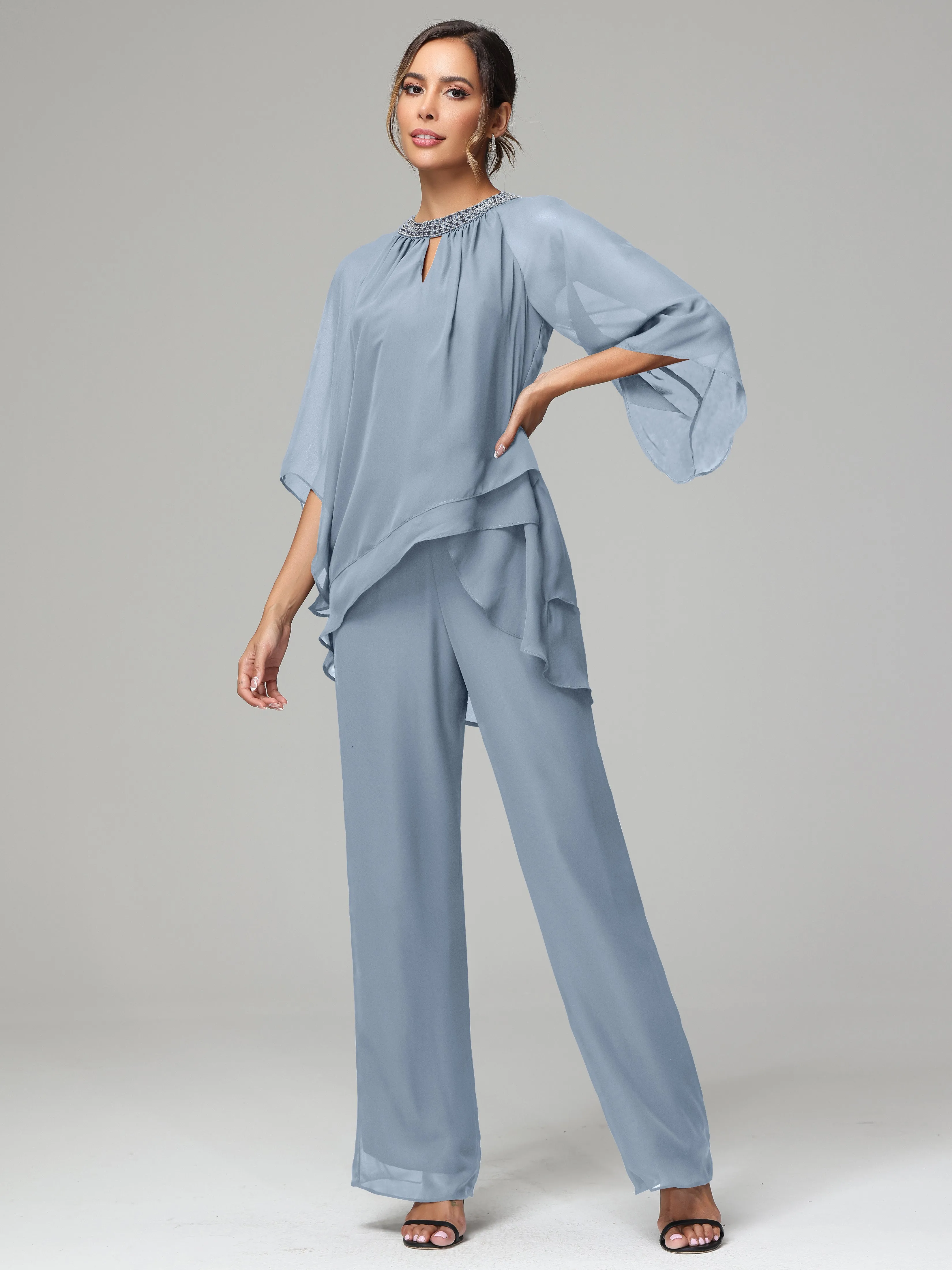 Long Sleeves Chiffon Mother Of The Bride Dress Pants Suits
