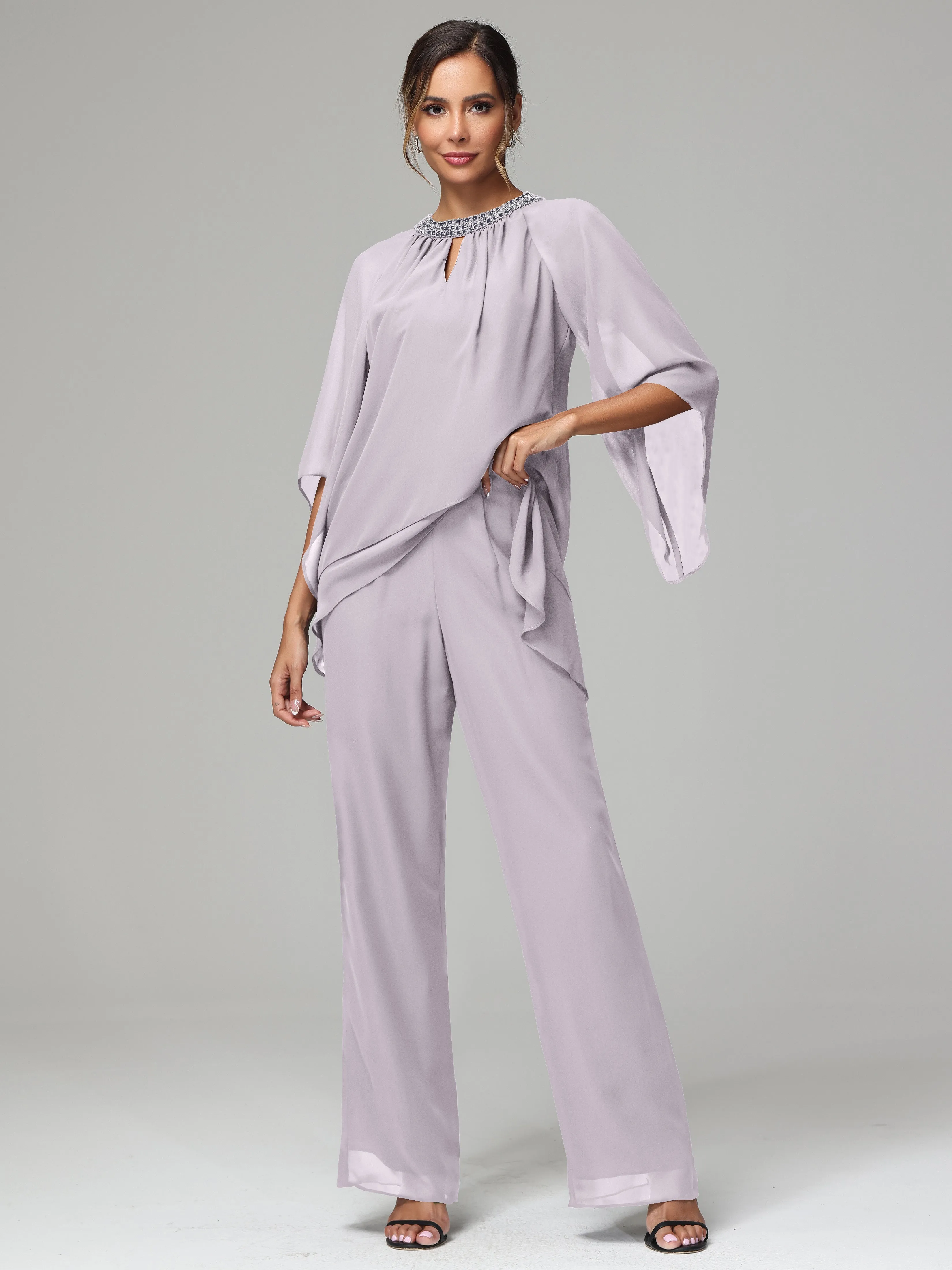 Long Sleeves Chiffon Mother Of The Bride Dress Pants Suits