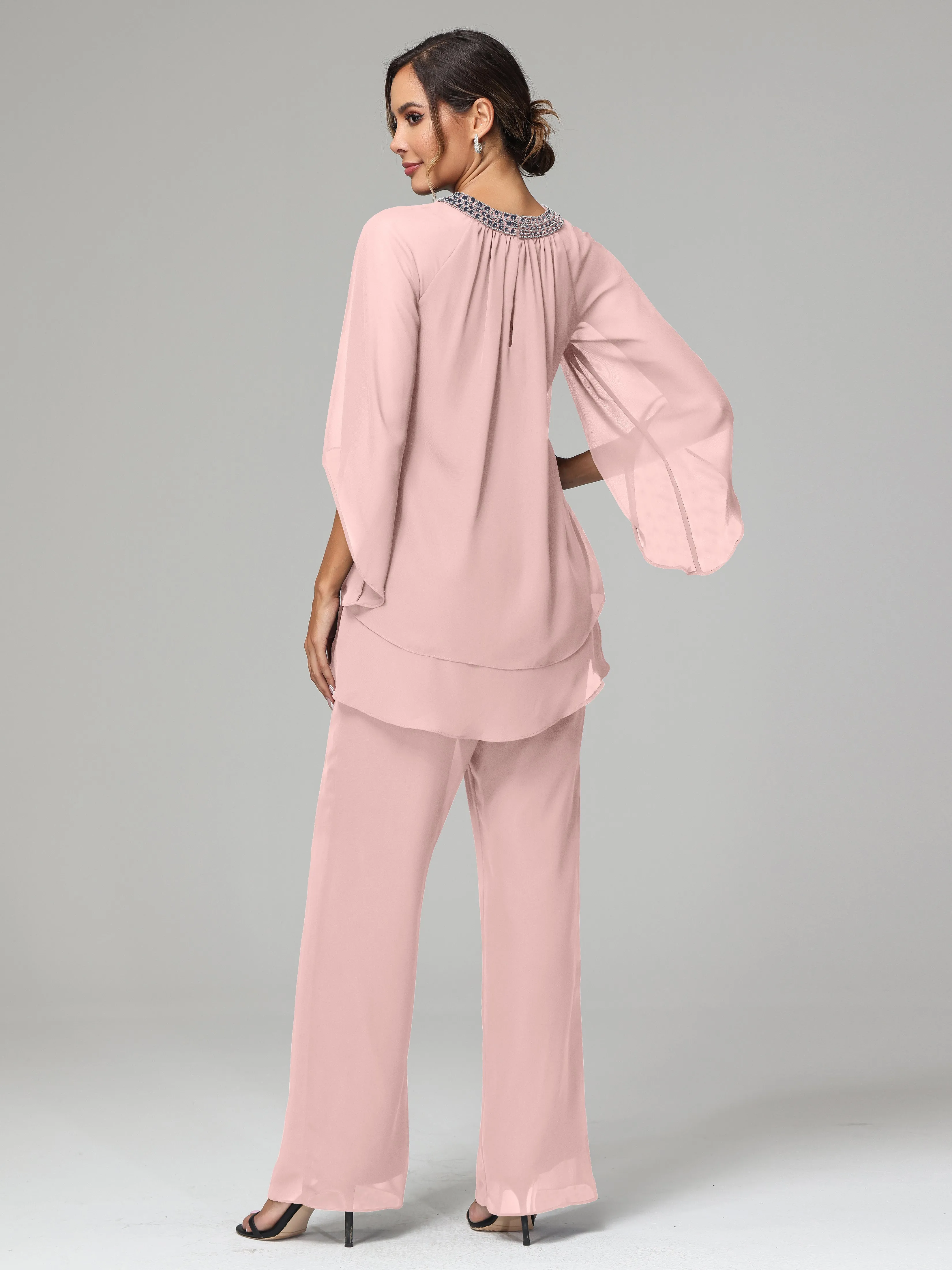 Long Sleeves Chiffon Mother Of The Bride Dress Pants Suits