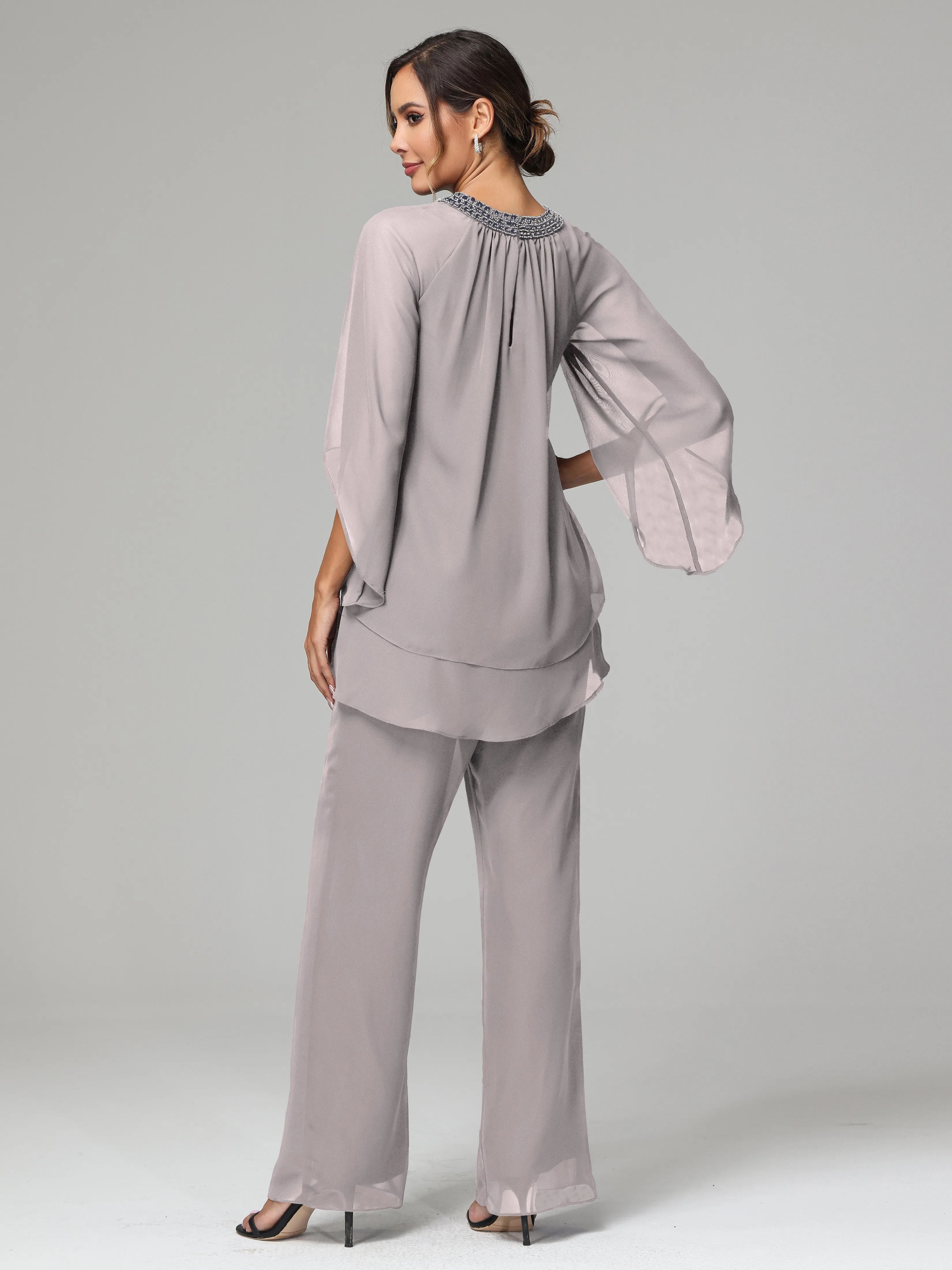 Long Sleeves Chiffon Mother Of The Bride Dress Pants Suits
