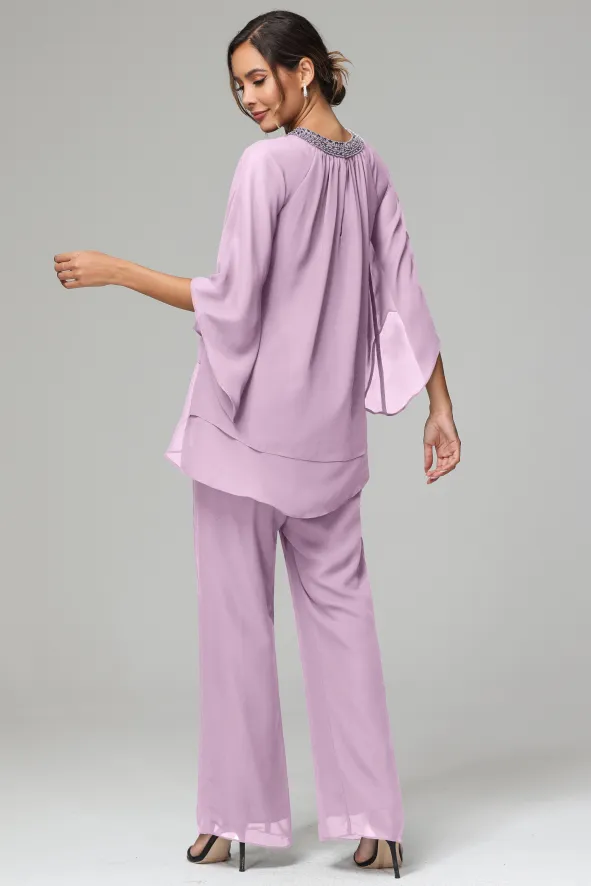 Long Sleeves Chiffon Mother Of The Bride Dress Pants Suits