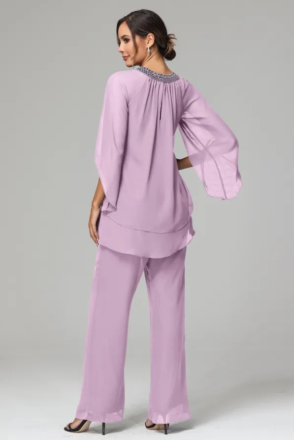 Long Sleeves Chiffon Mother Of The Bride Dress Pants Suits