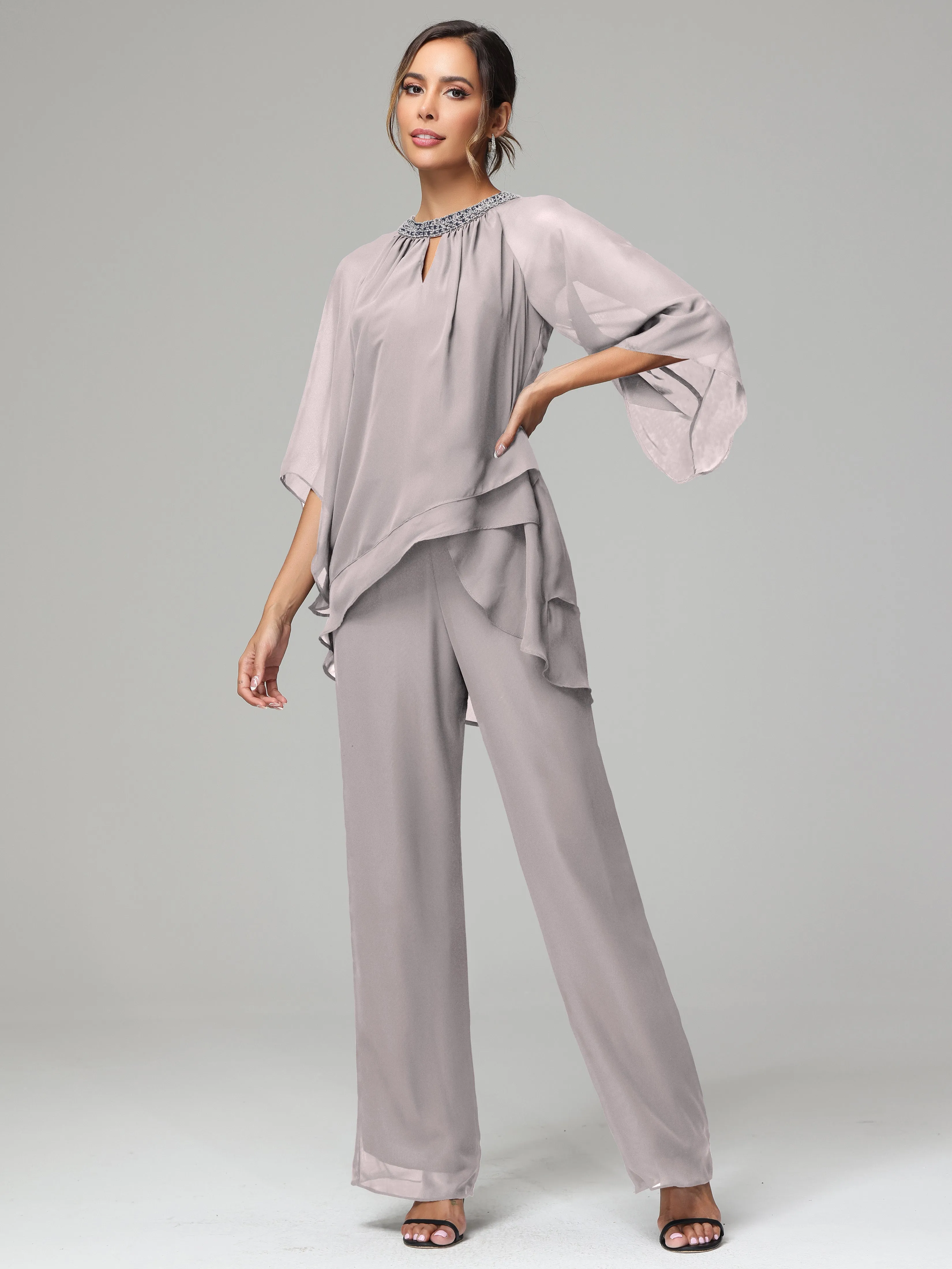 Long Sleeves Chiffon Mother Of The Bride Dress Pants Suits