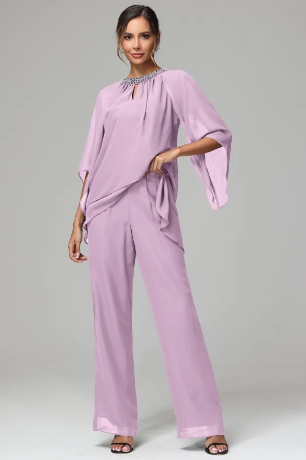 Long Sleeves Chiffon Mother Of The Bride Dress Pants Suits