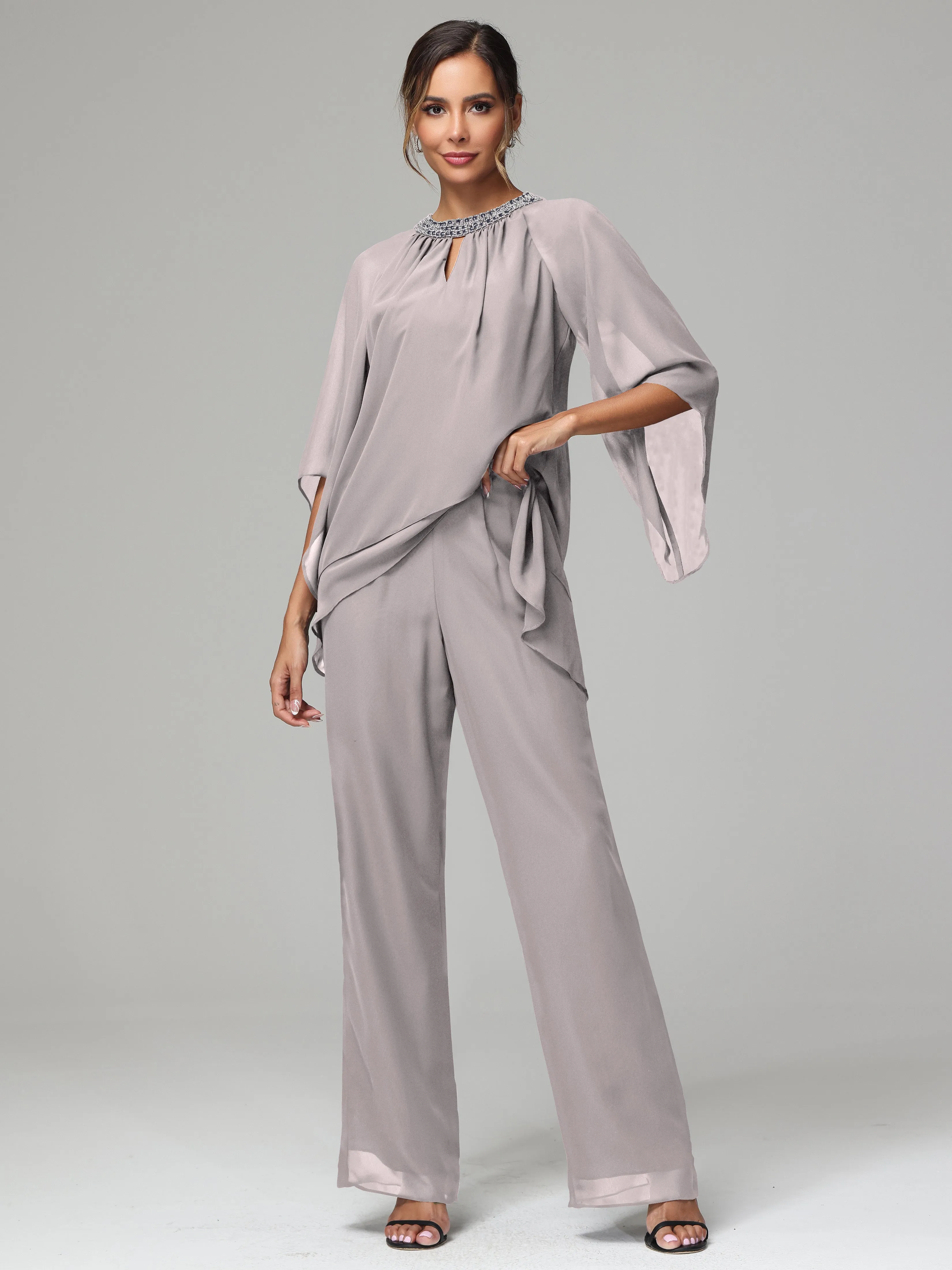 Long Sleeves Chiffon Mother Of The Bride Dress Pants Suits