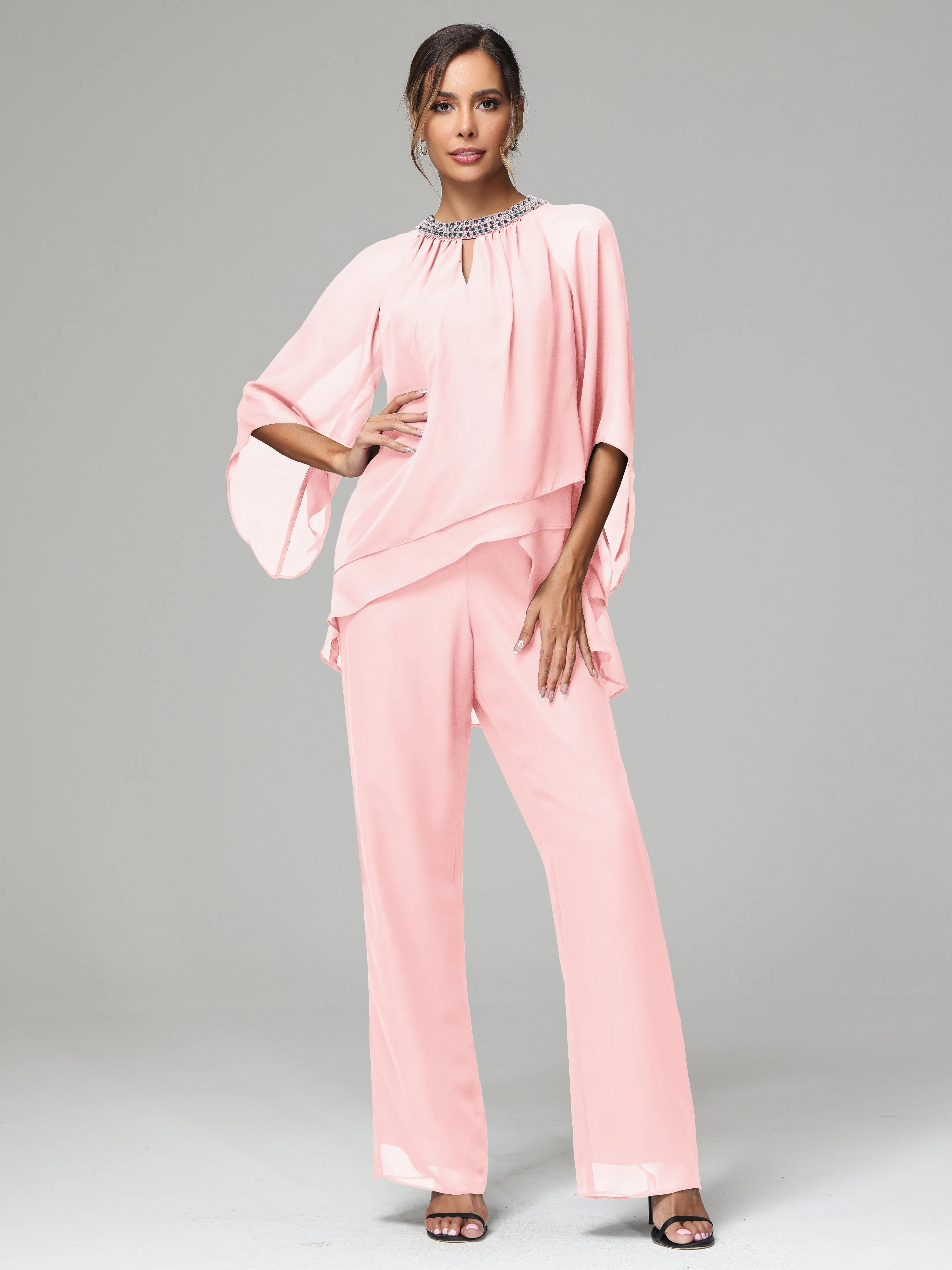 Long Sleeves Chiffon Mother Of The Bride Dress Pants Suits