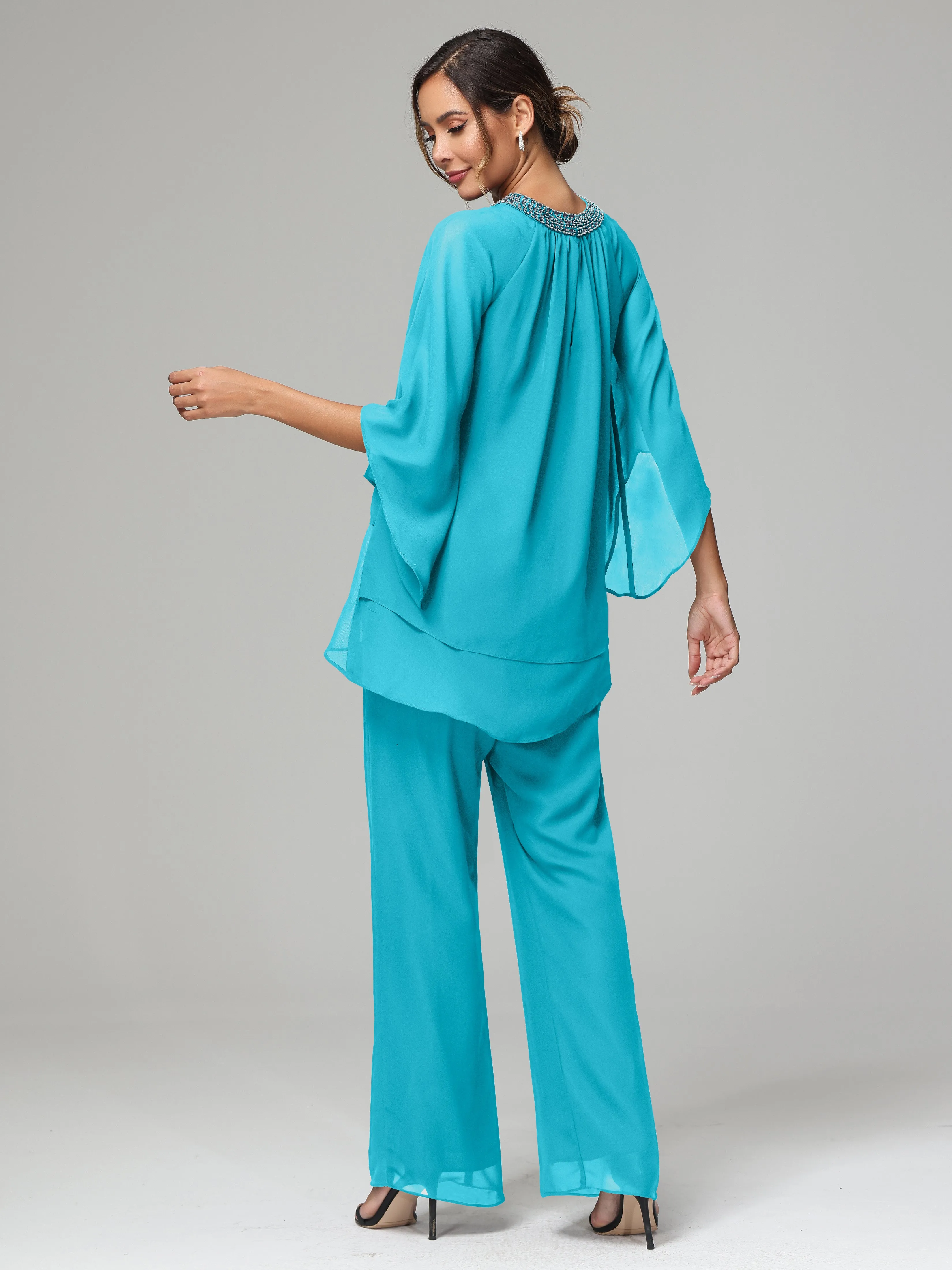 Long Sleeves Chiffon Mother Of The Bride Dress Pants Suits