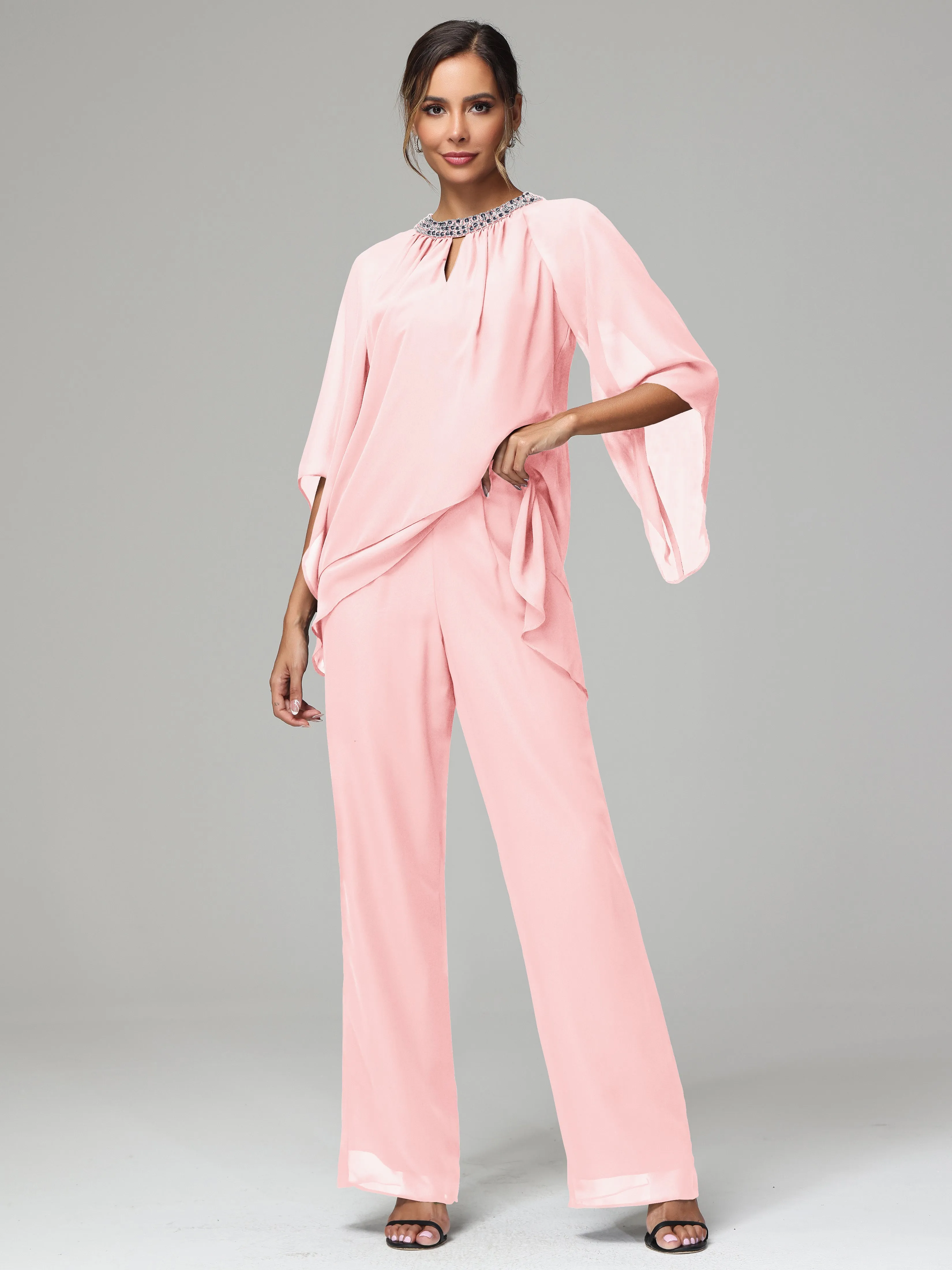 Long Sleeves Chiffon Mother Of The Bride Dress Pants Suits