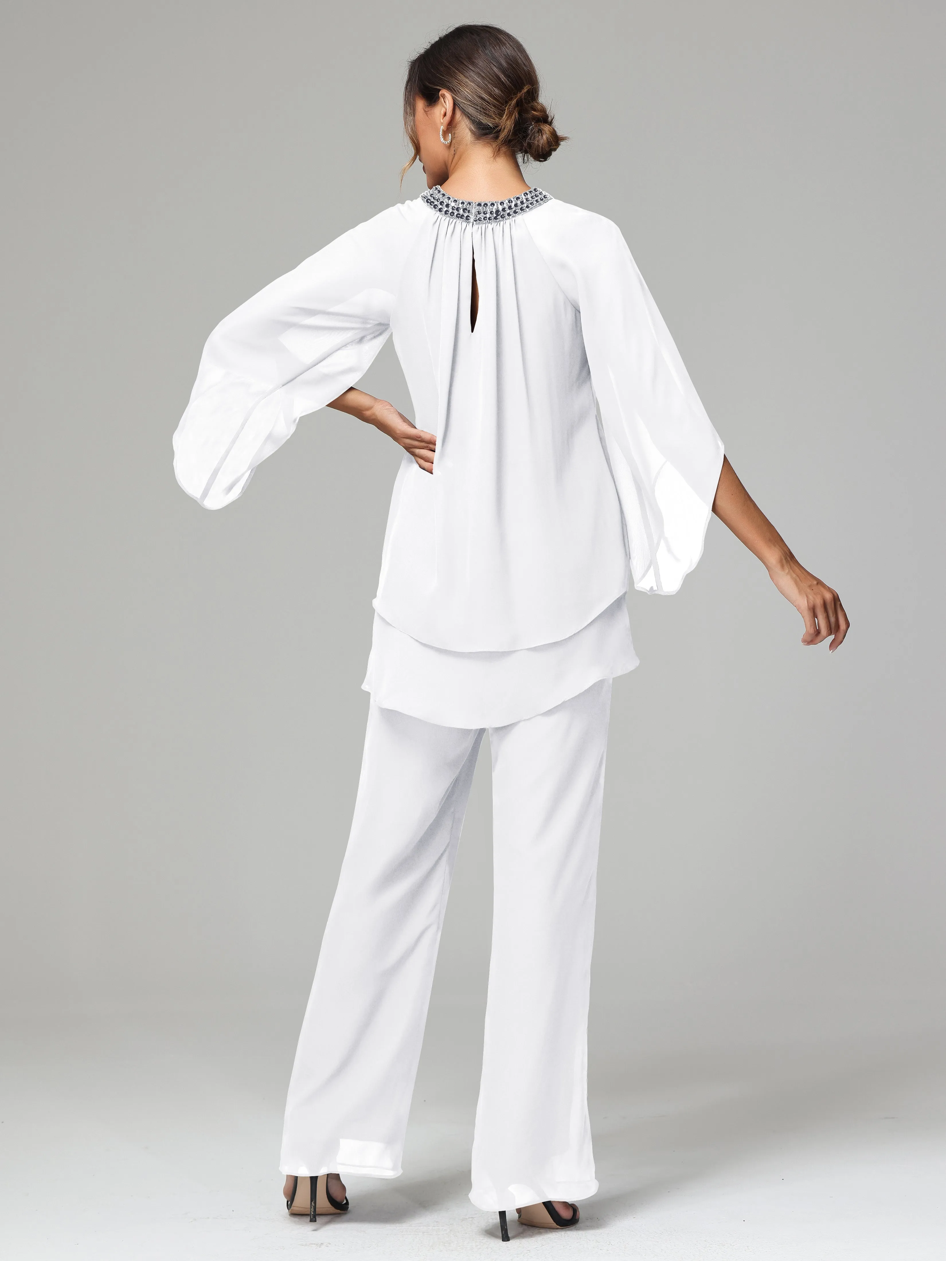 Long Sleeves Chiffon Mother Of The Bride Dress Pants Suits