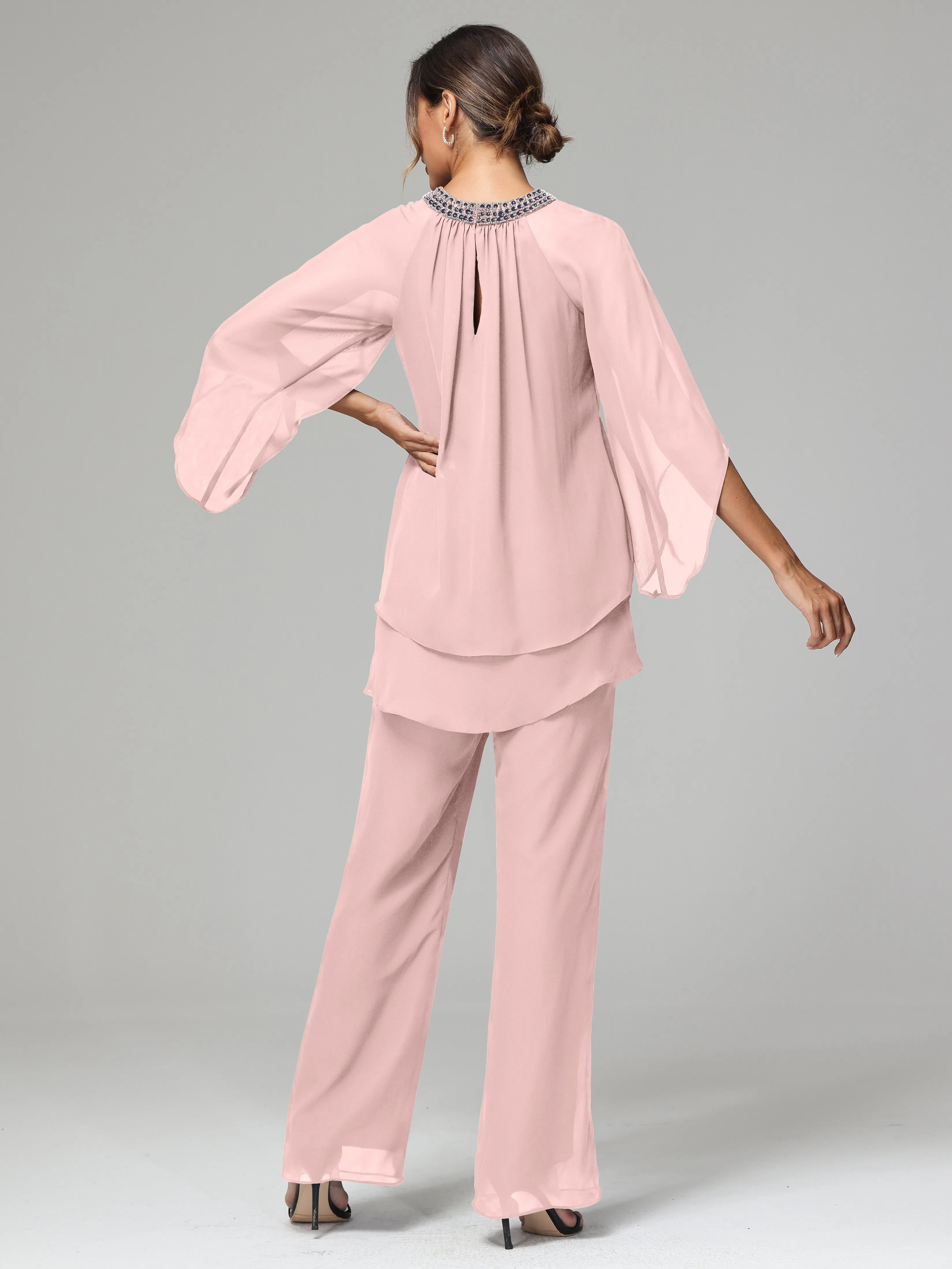 Long Sleeves Chiffon Mother Of The Bride Dress Pants Suits