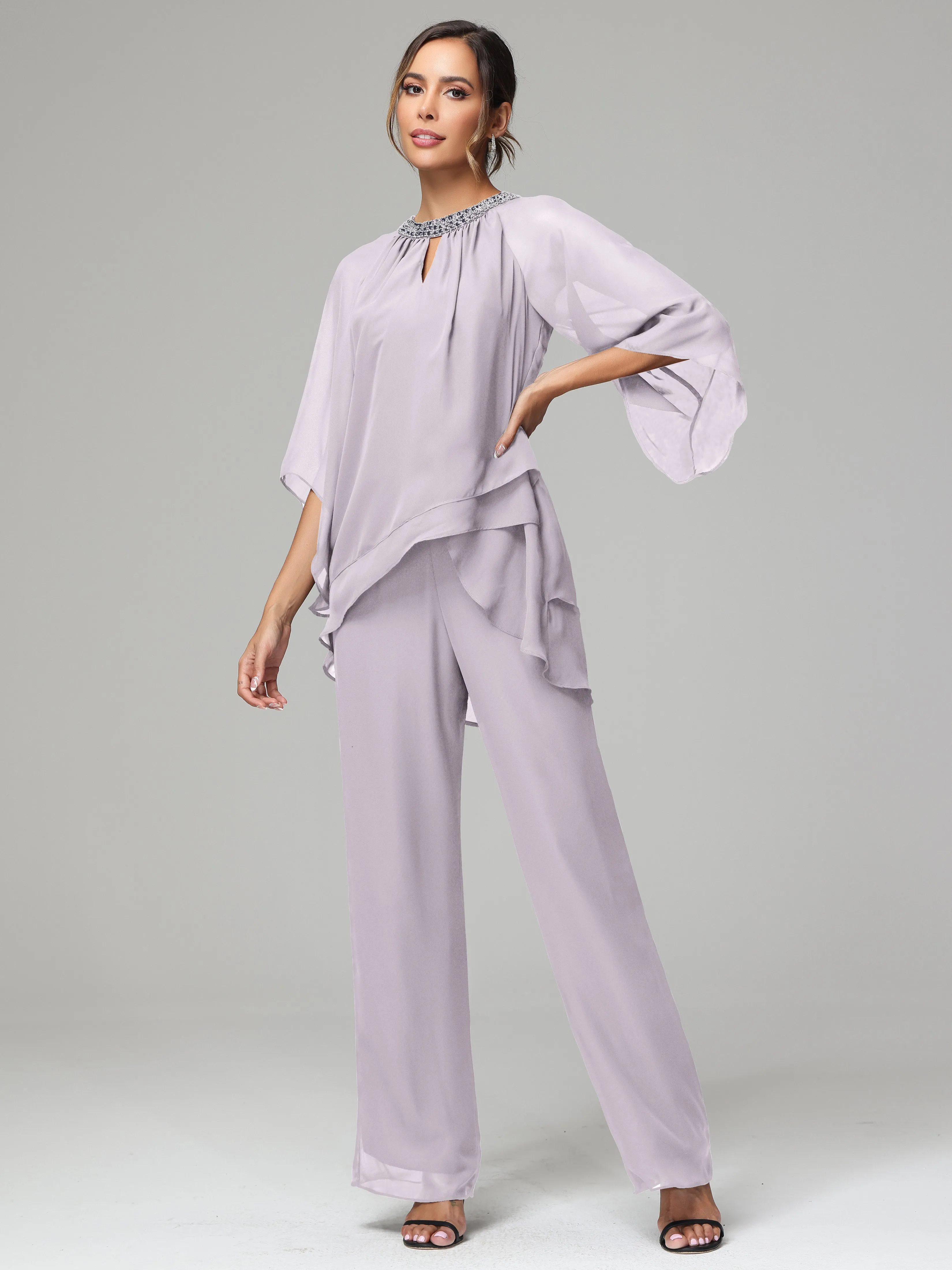 Long Sleeves Chiffon Mother Of The Bride Dress Pants Suits