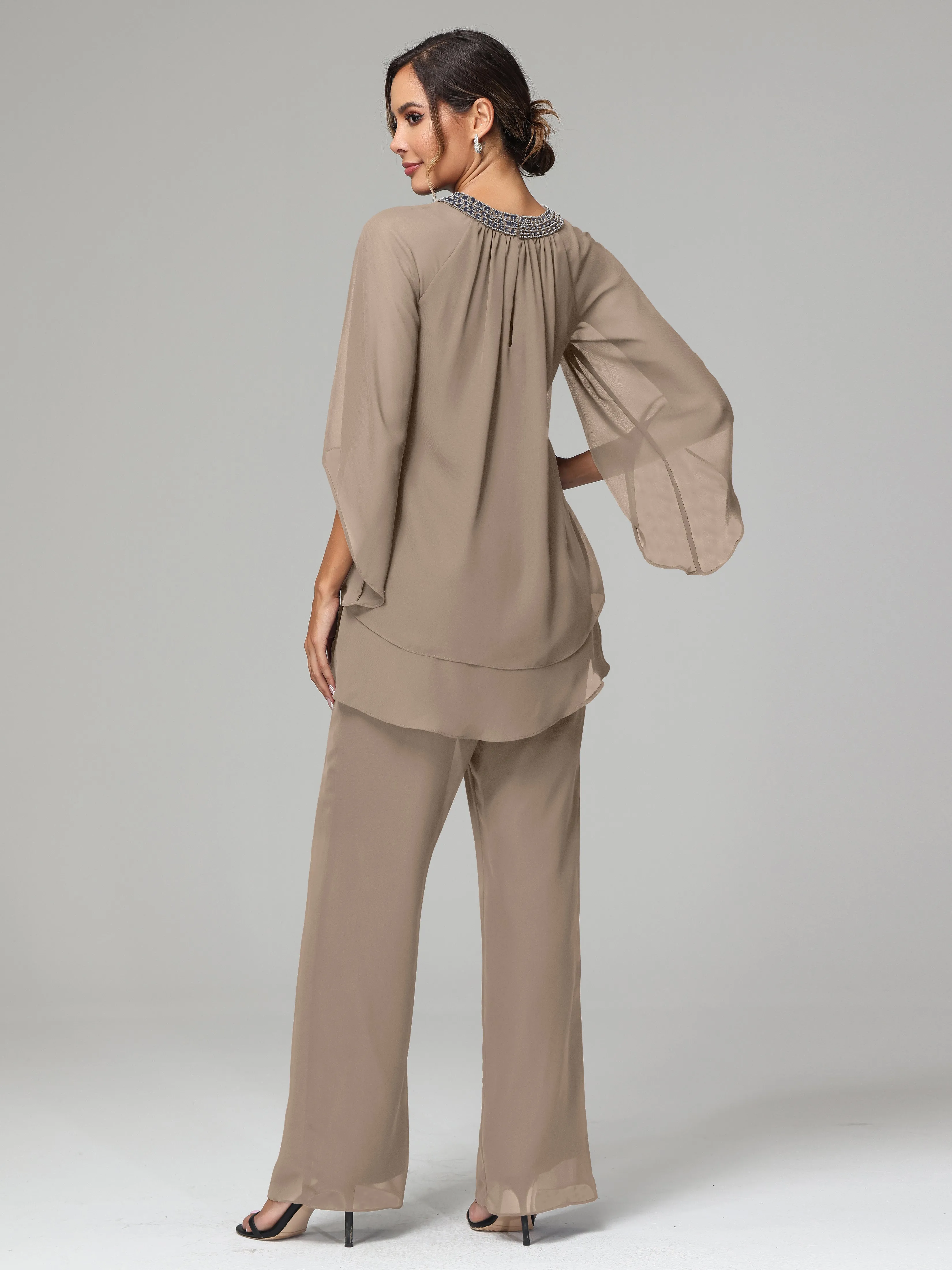 Long Sleeves Chiffon Mother Of The Bride Dress Pants Suits