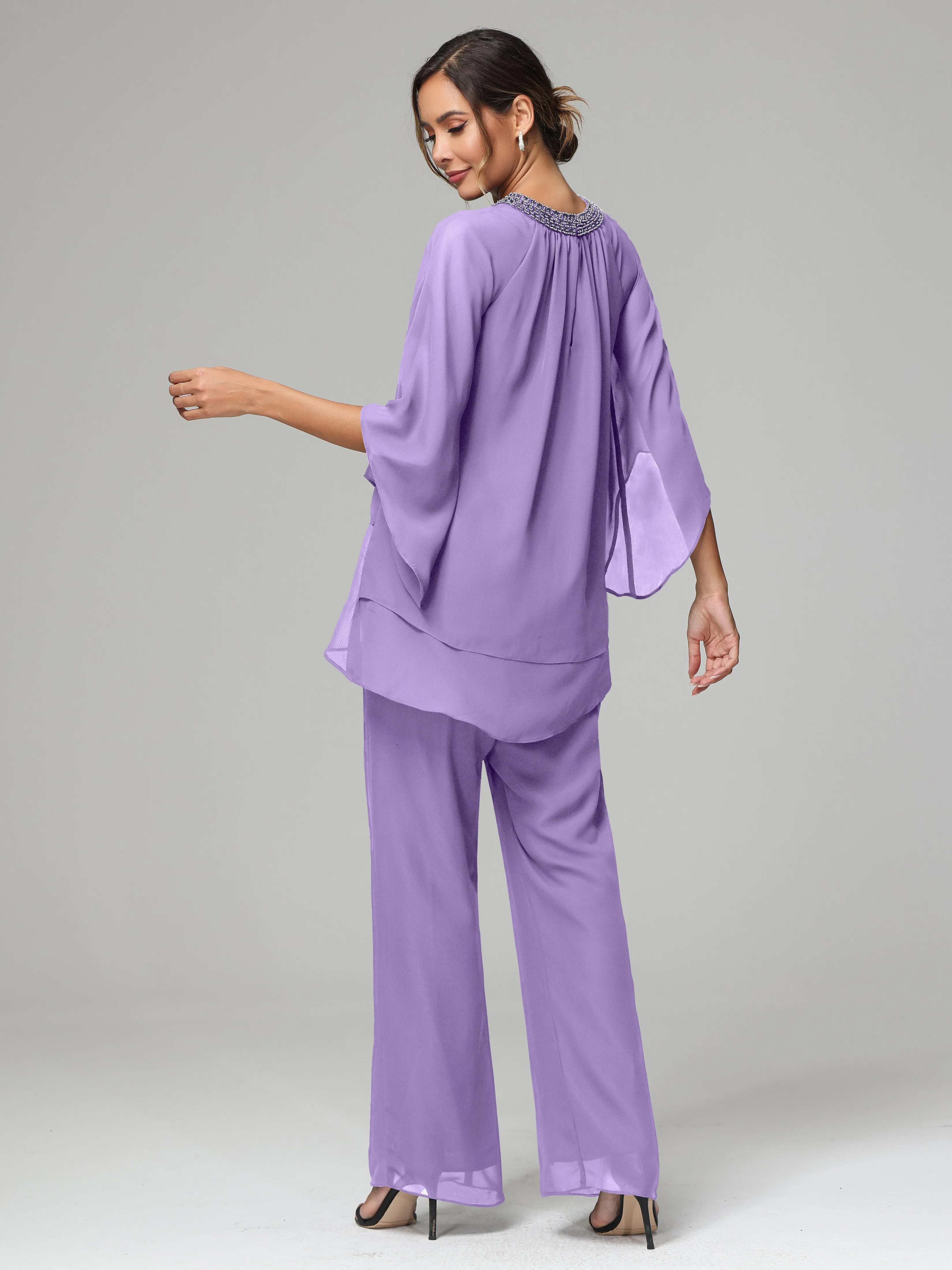 Long Sleeves Chiffon Mother Of The Bride Dress Pants Suits