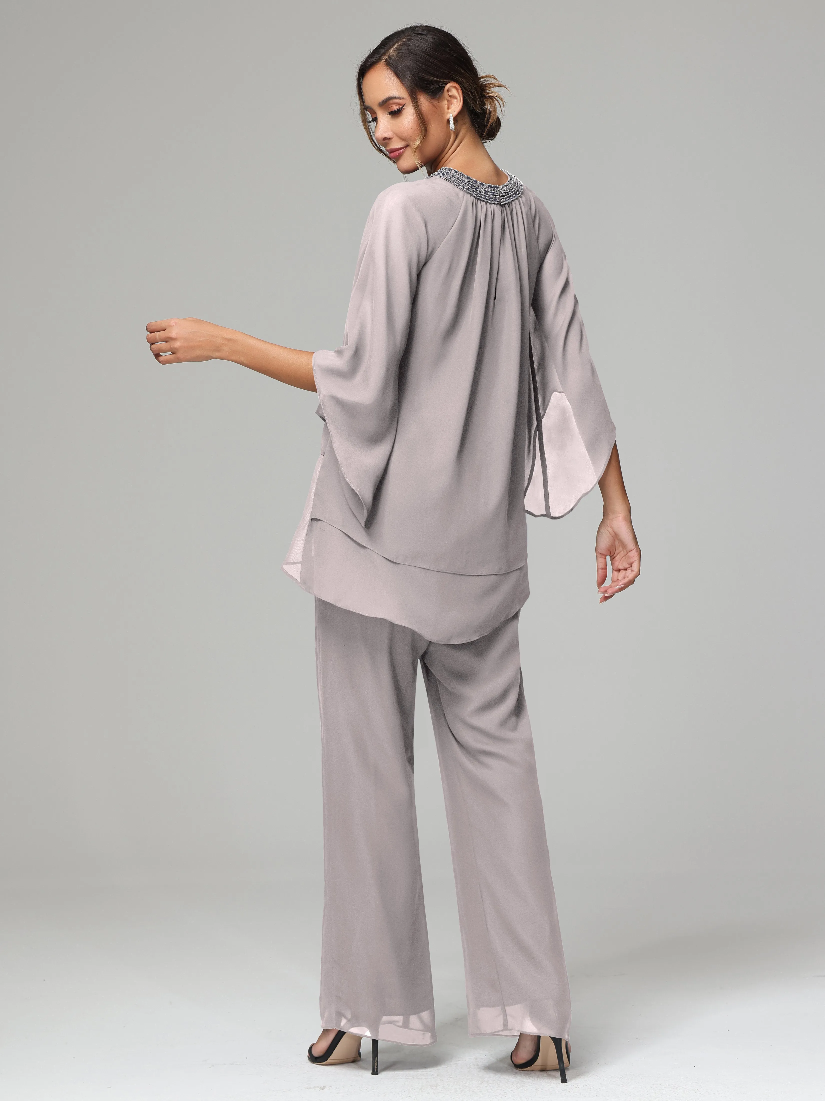 Long Sleeves Chiffon Mother Of The Bride Dress Pants Suits