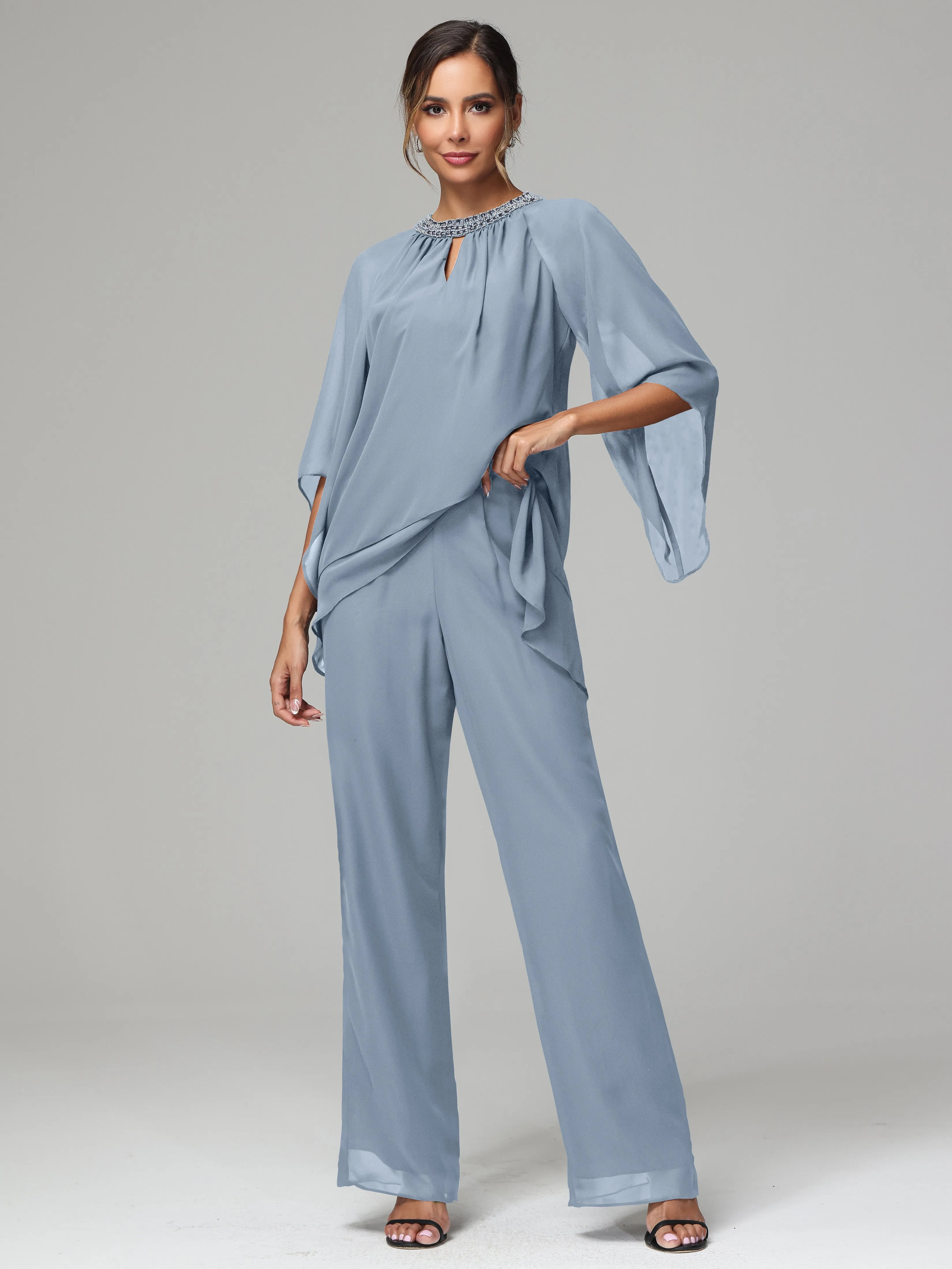 Long Sleeves Chiffon Mother Of The Bride Dress Pants Suits