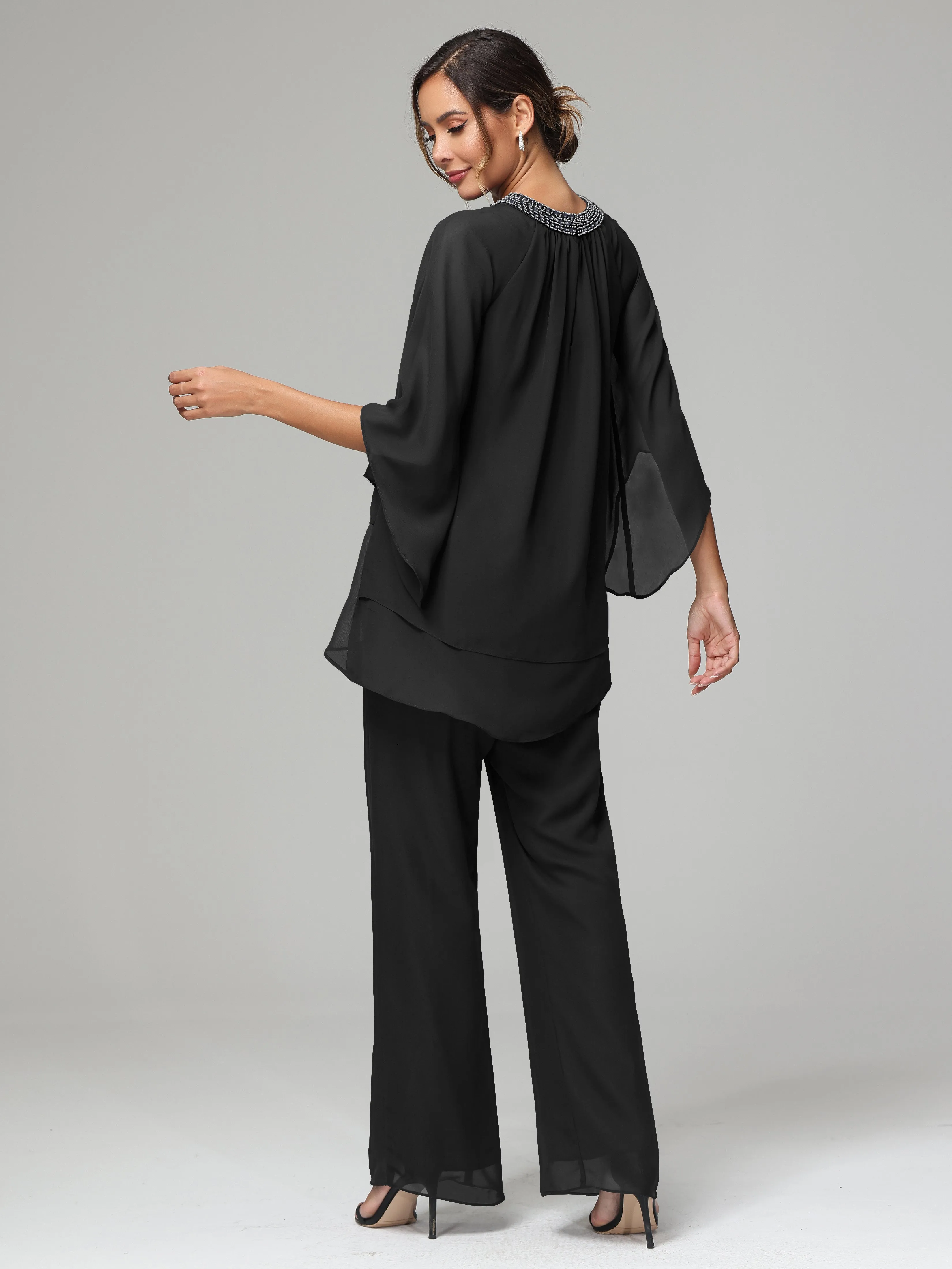 Long Sleeves Chiffon Mother Of The Bride Dress Pants Suits
