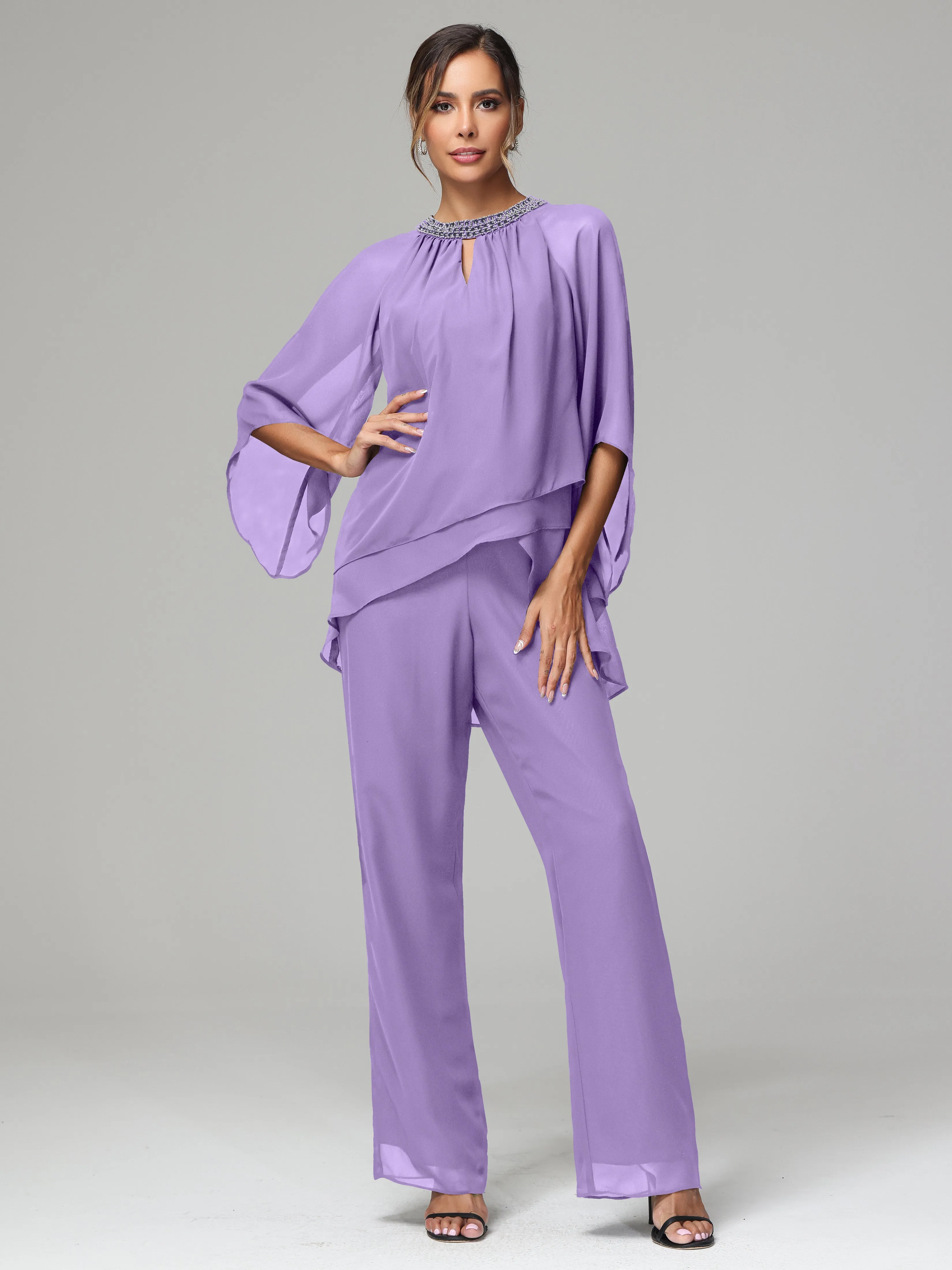 Long Sleeves Chiffon Mother Of The Bride Dress Pants Suits