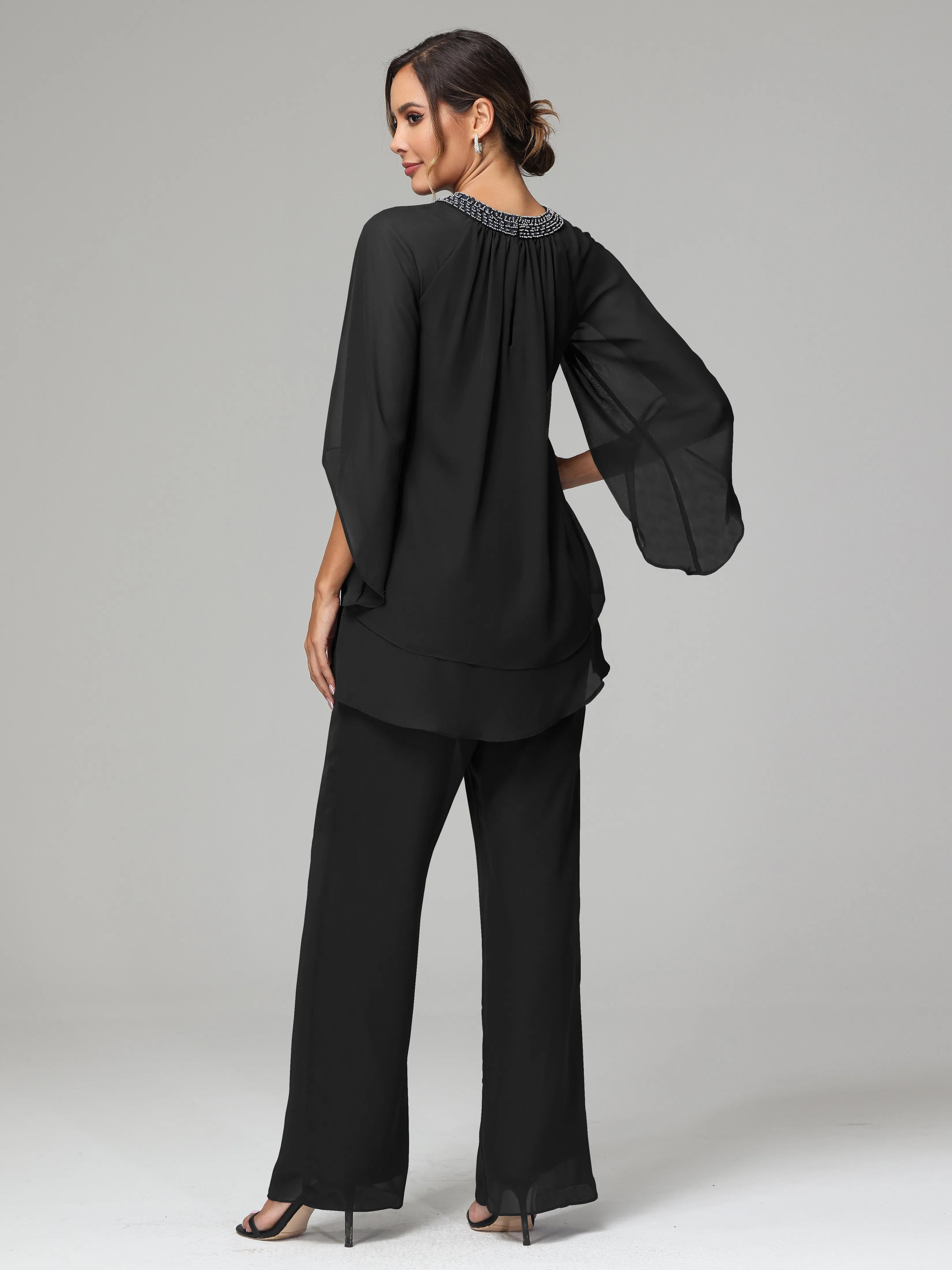 Long Sleeves Chiffon Mother Of The Bride Dress Pants Suits