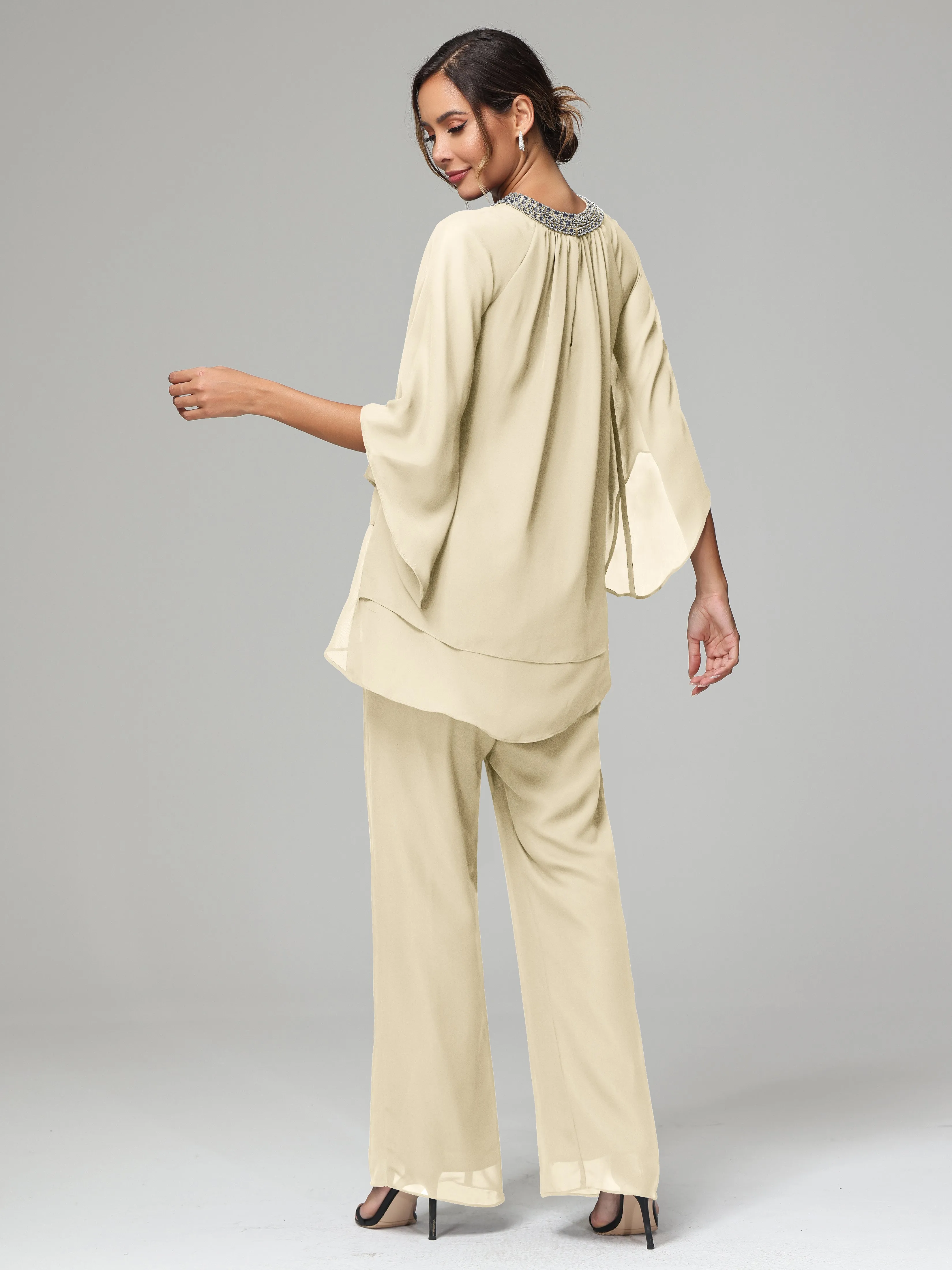 Long Sleeves Chiffon Mother Of The Bride Dress Pants Suits