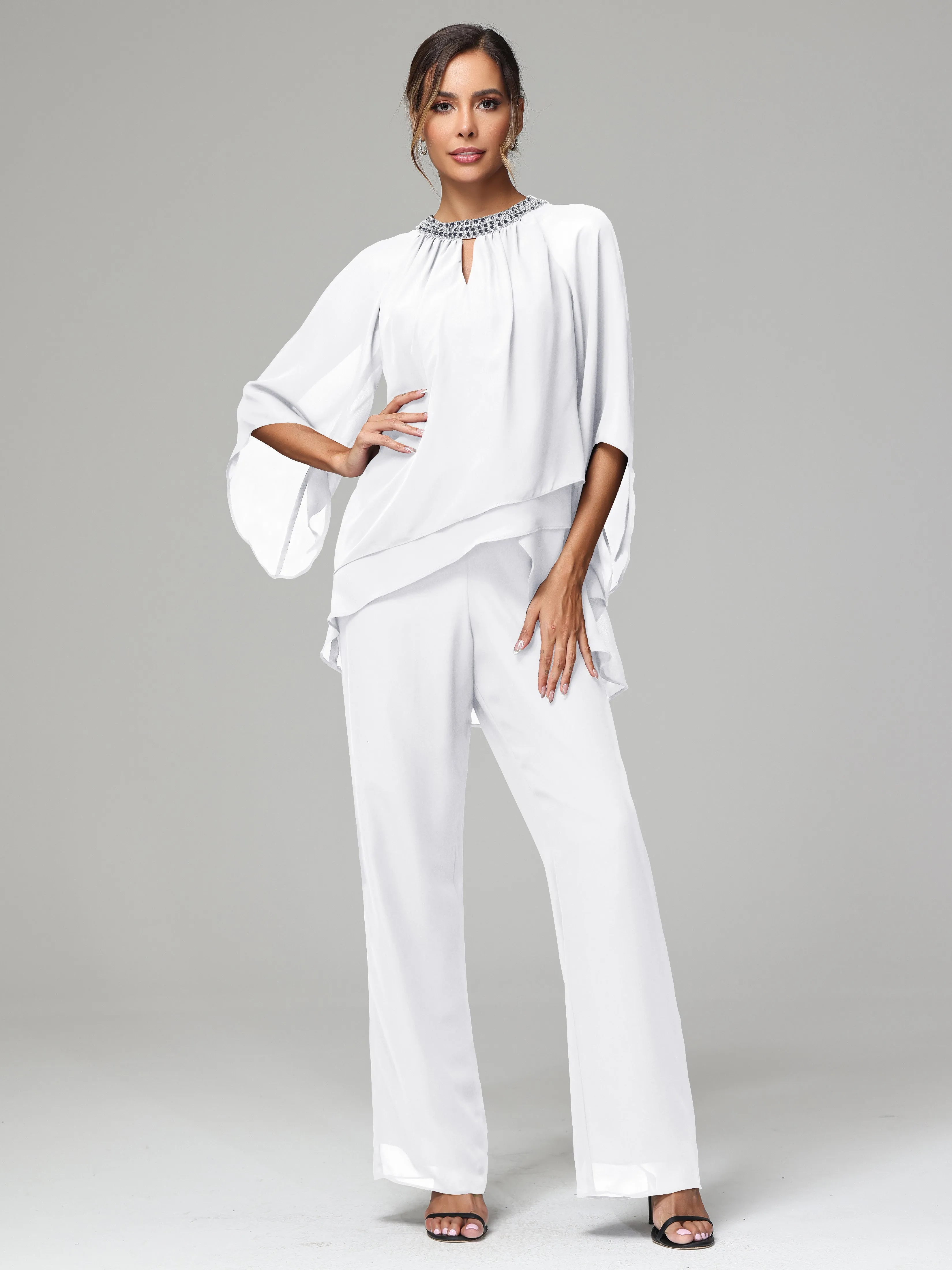Long Sleeves Chiffon Mother Of The Bride Dress Pants Suits