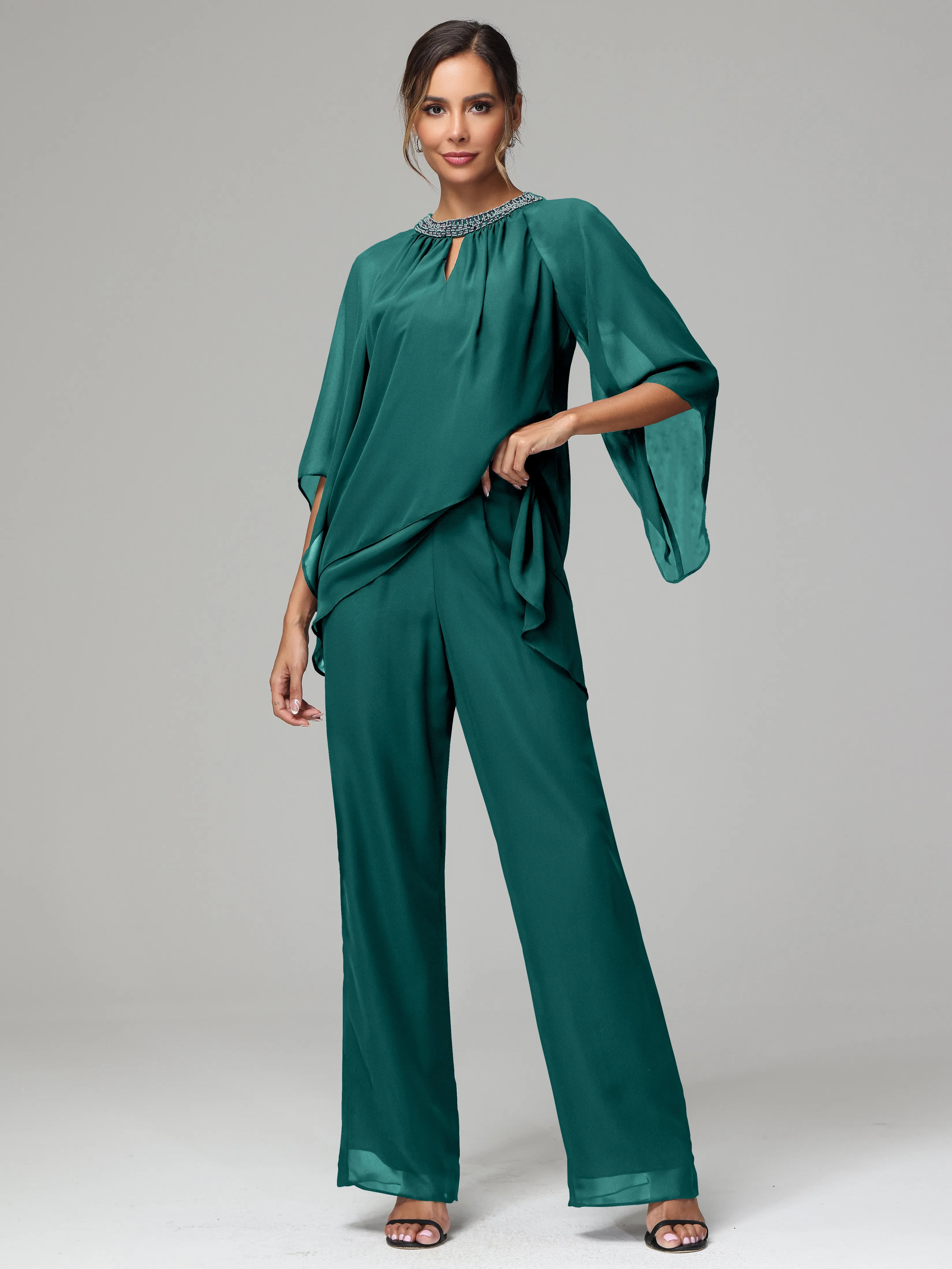 Long Sleeves Chiffon Mother Of The Bride Dress Pants Suits