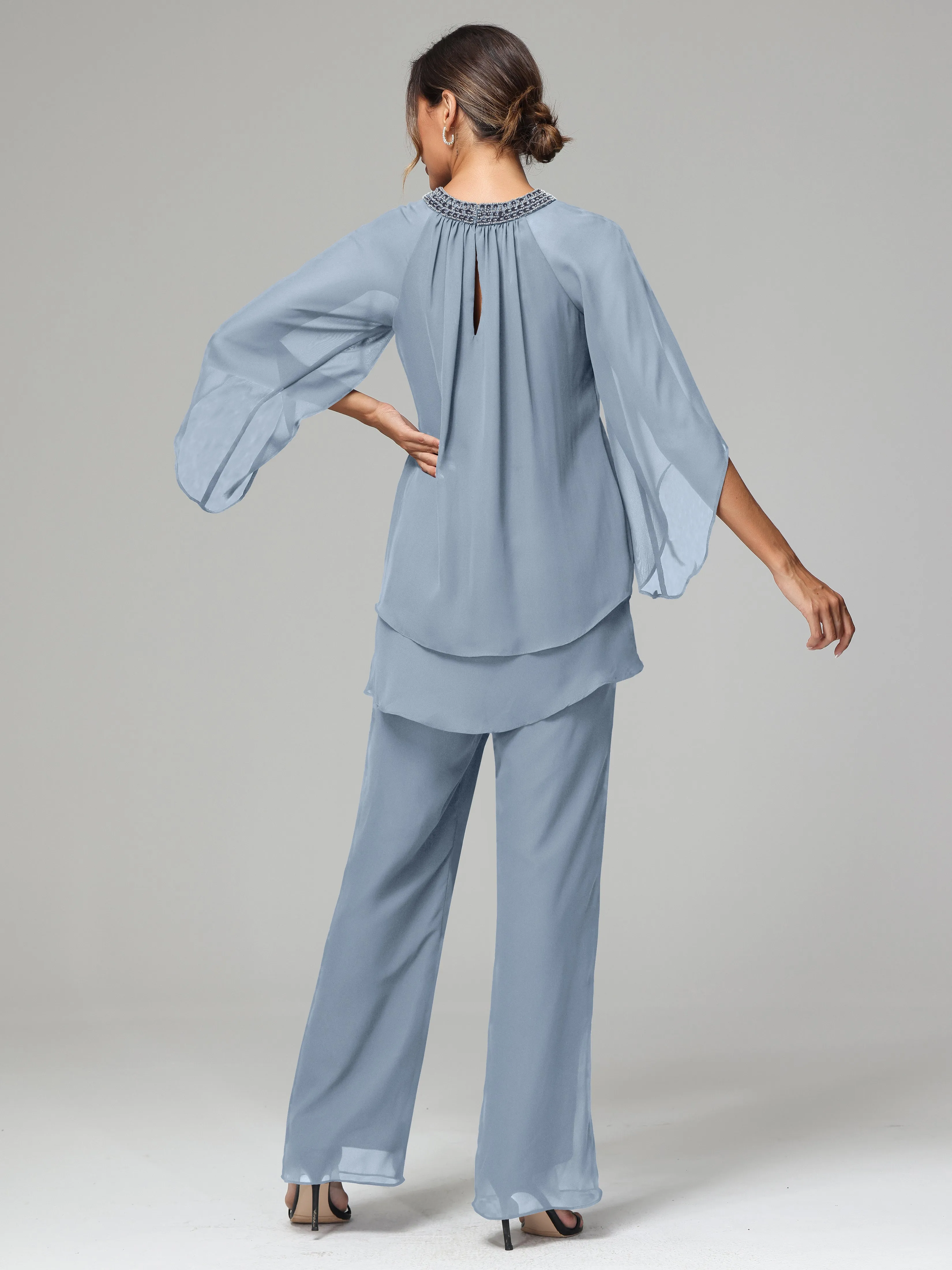 Long Sleeves Chiffon Mother Of The Bride Dress Pants Suits
