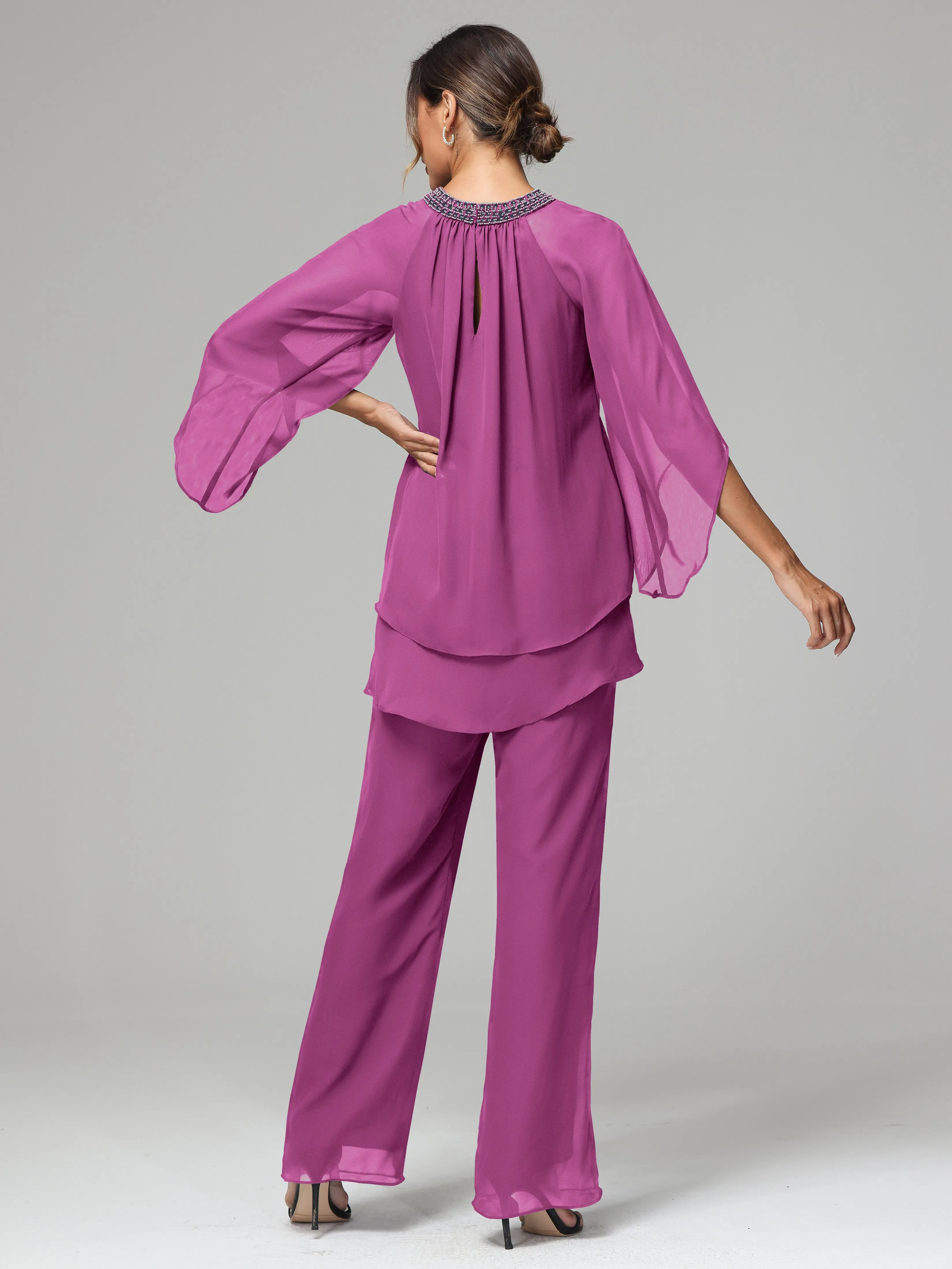 Long Sleeves Chiffon Mother Of The Bride Dress Pants Suits