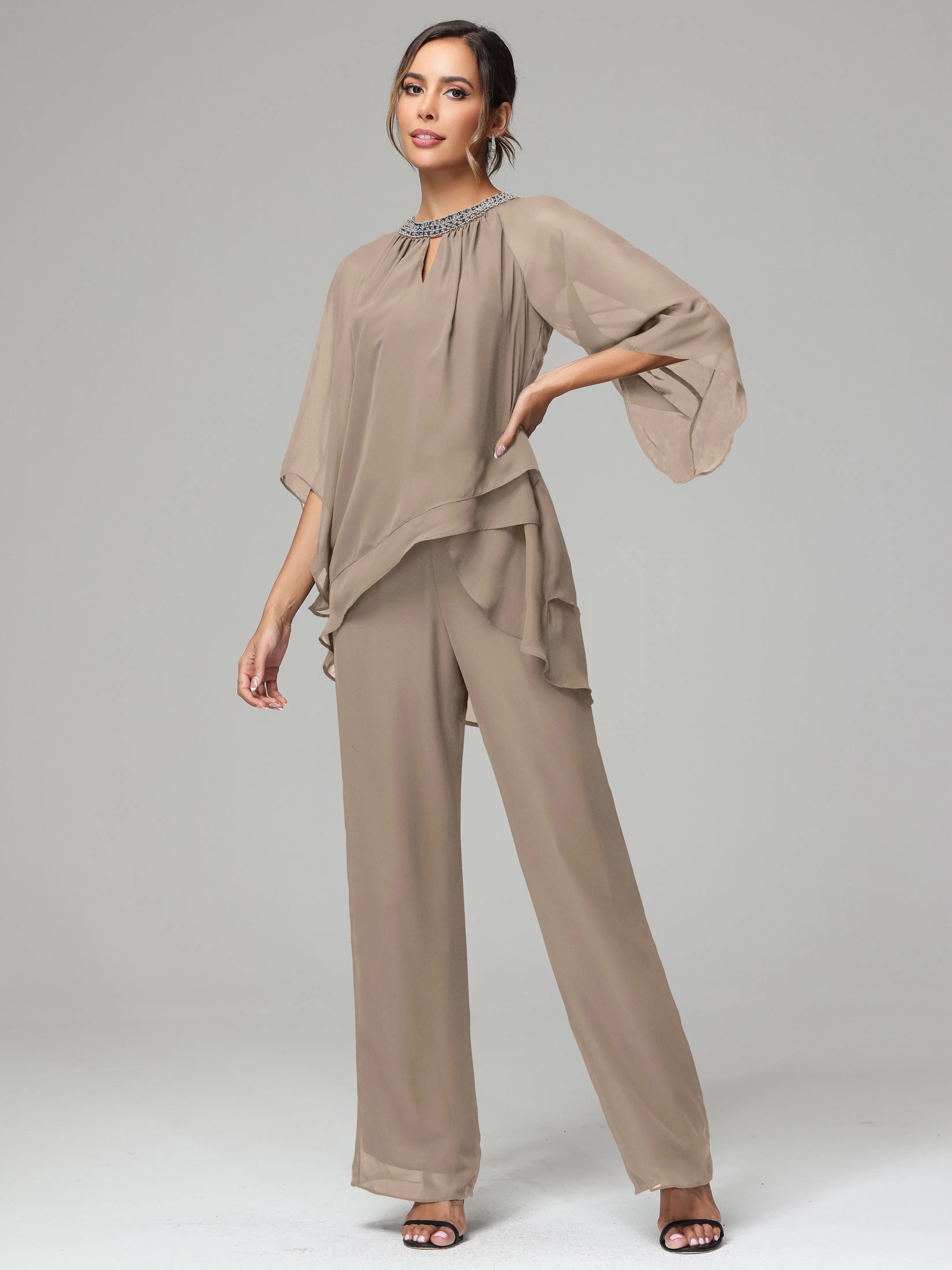 Long Sleeves Chiffon Mother Of The Bride Dress Pants Suits