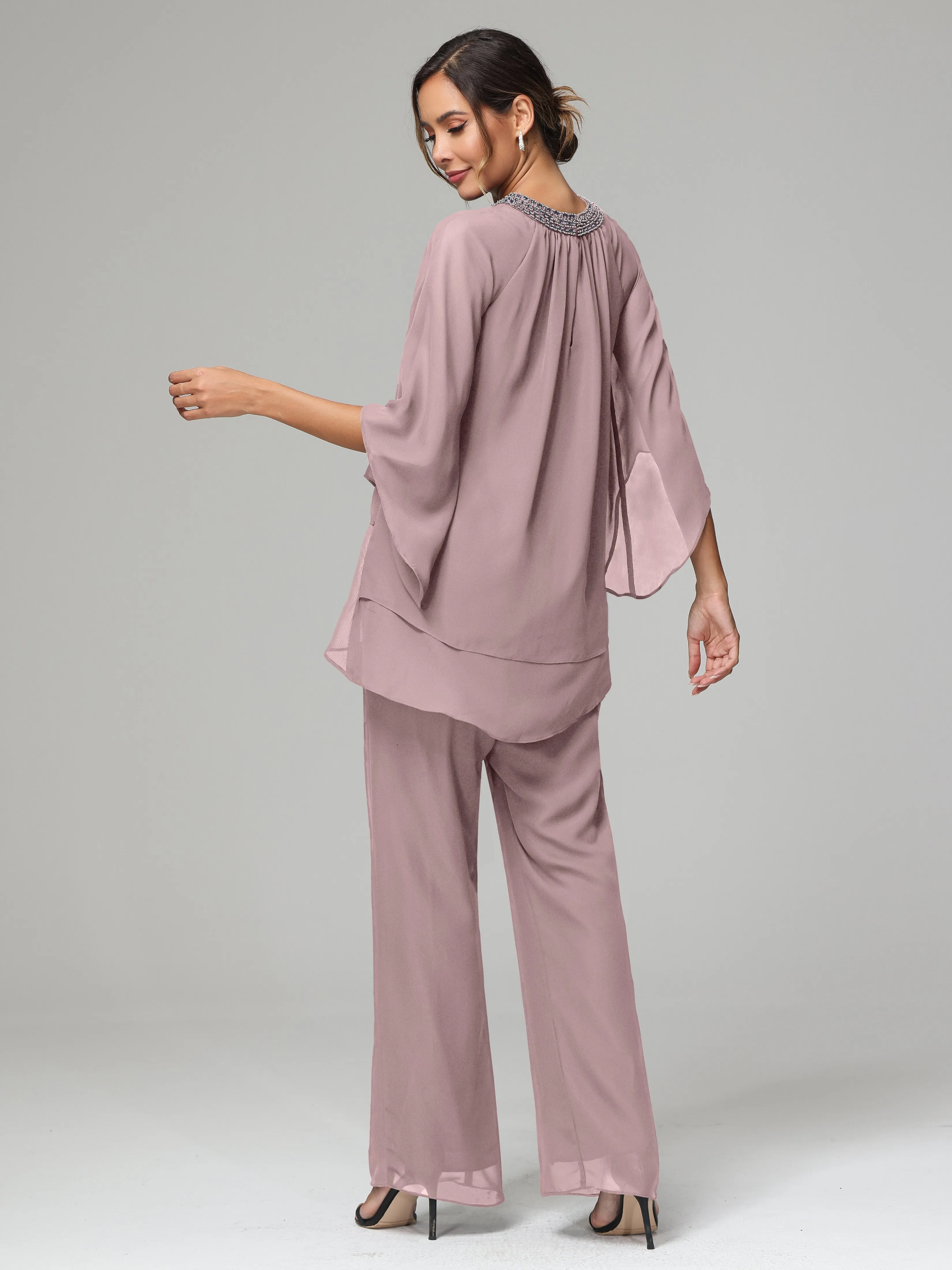 Long Sleeves Chiffon Mother Of The Bride Dress Pants Suits
